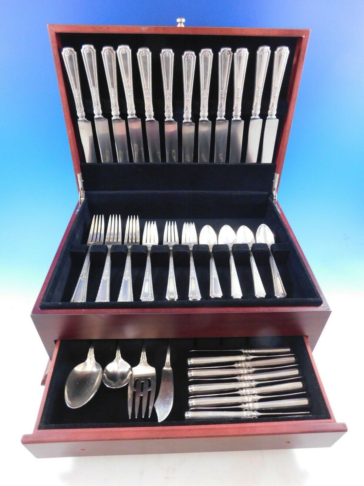 Celebrate all of your meals in style with this Louis XIV by Towle sterling silver flatware set. Founded in 1690 in Massachusetts, the elite artisans at Towle Silversmiths handcrafted exquisite sterling silver with exceptional quality balanced with