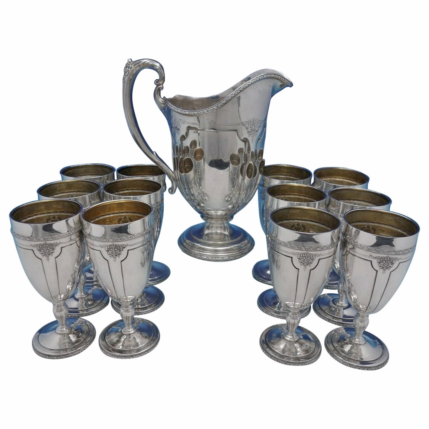 Louis XIV by Towle Sterling Silver Water Goblet Set 13-Piece Goblets Pitcher