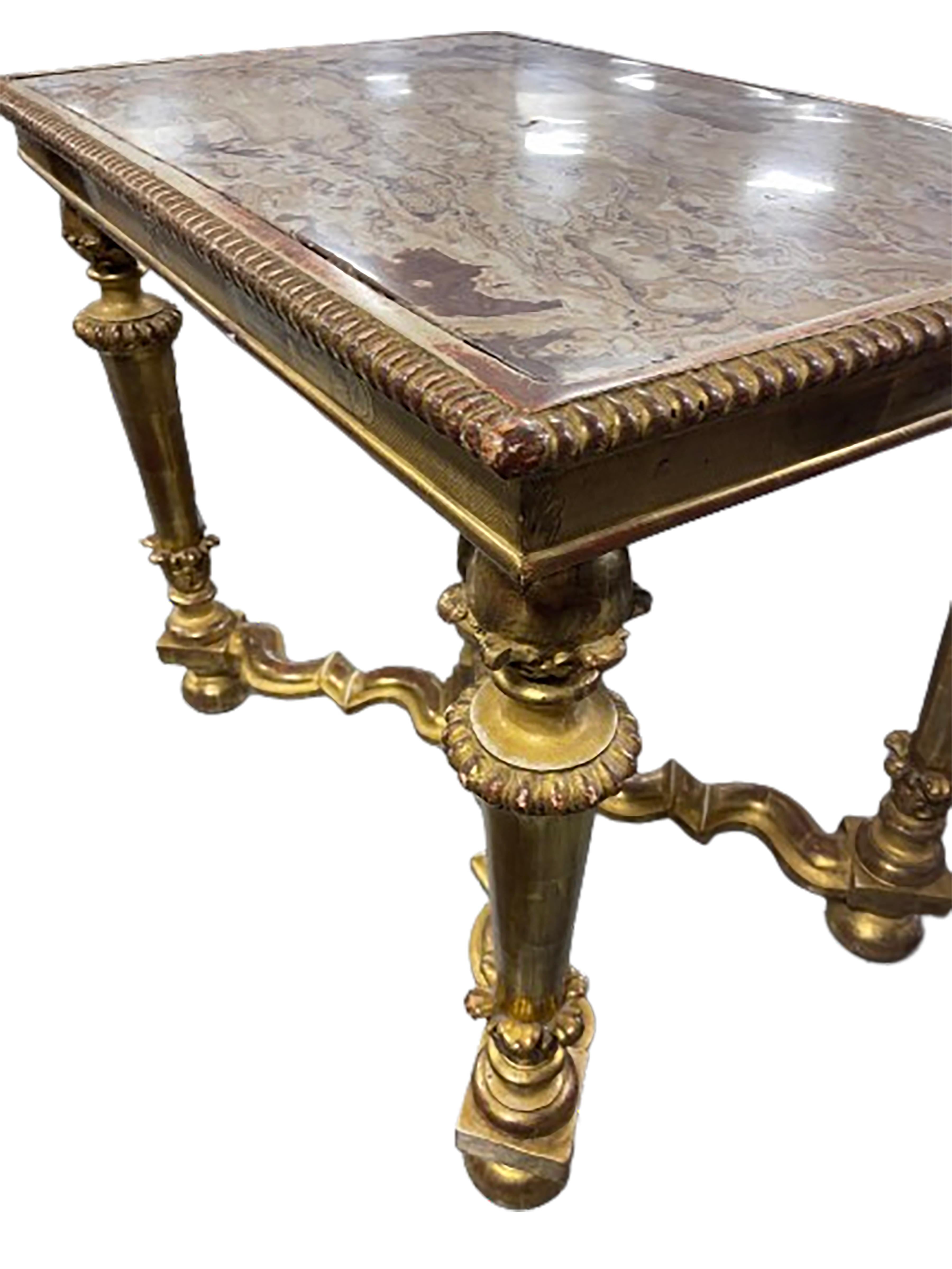 Louis XIV Carved Giltwood Console Table with Marble Top In Good Condition For Sale In Dallas, TX