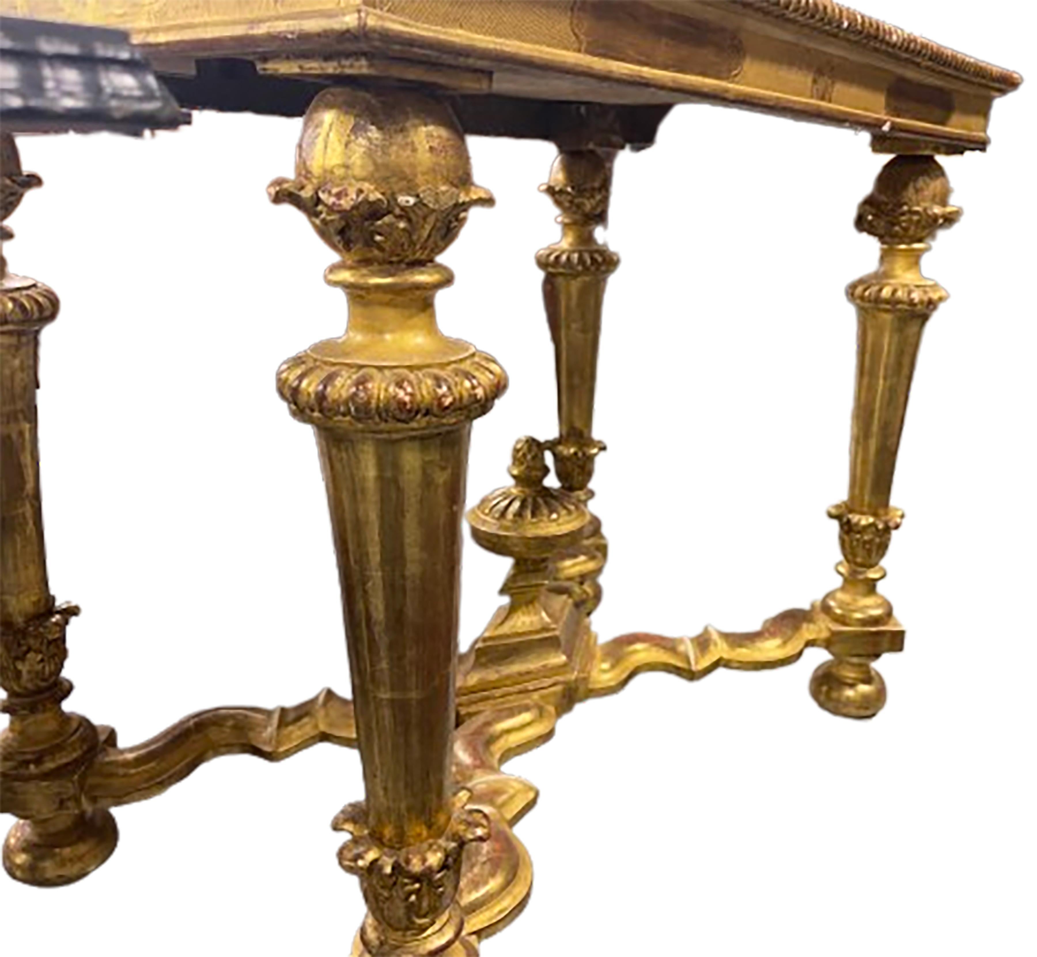 Louis XIV Carved Giltwood Console Table with Marble Top For Sale 5