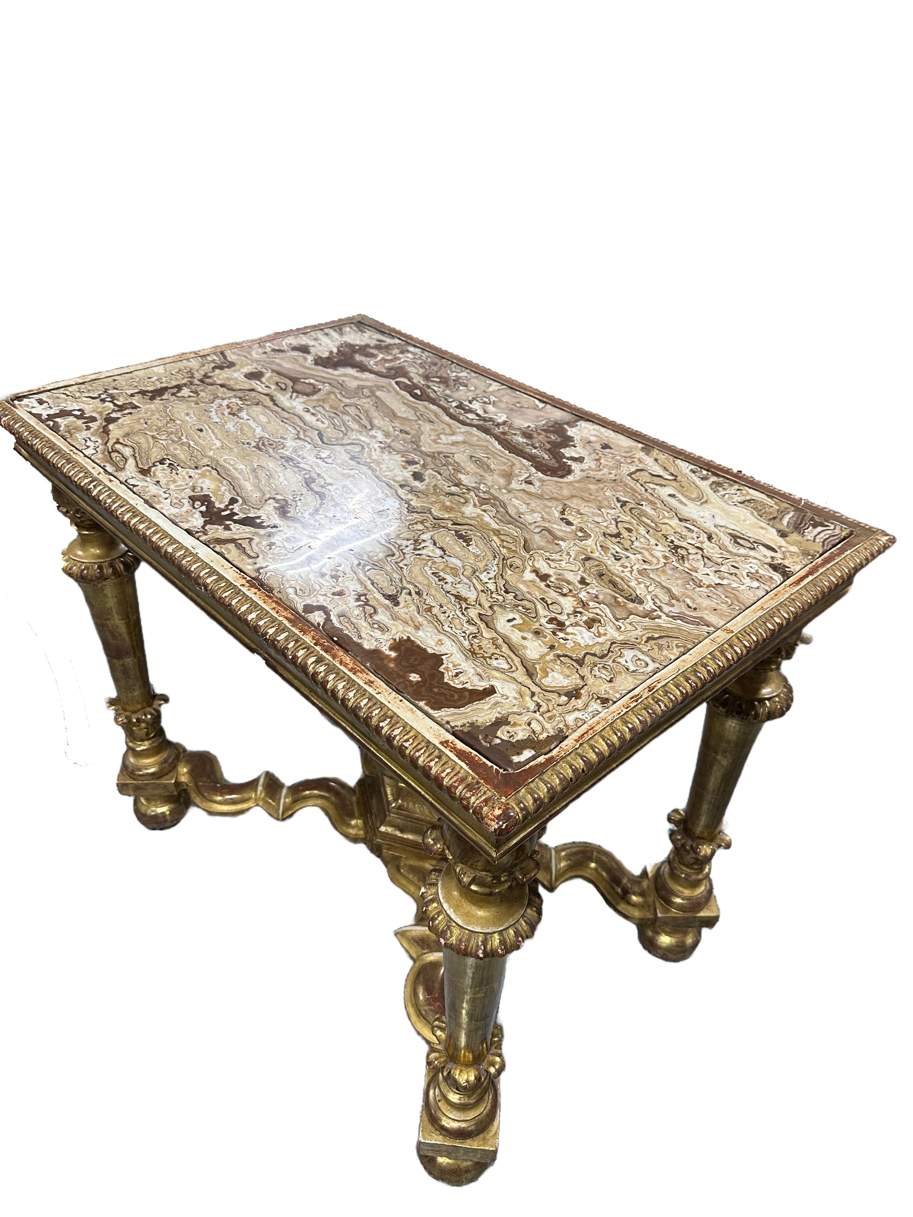 Louis XIV Carved Giltwood Console Table with Marble Top In Good Condition For Sale In Dallas, TX