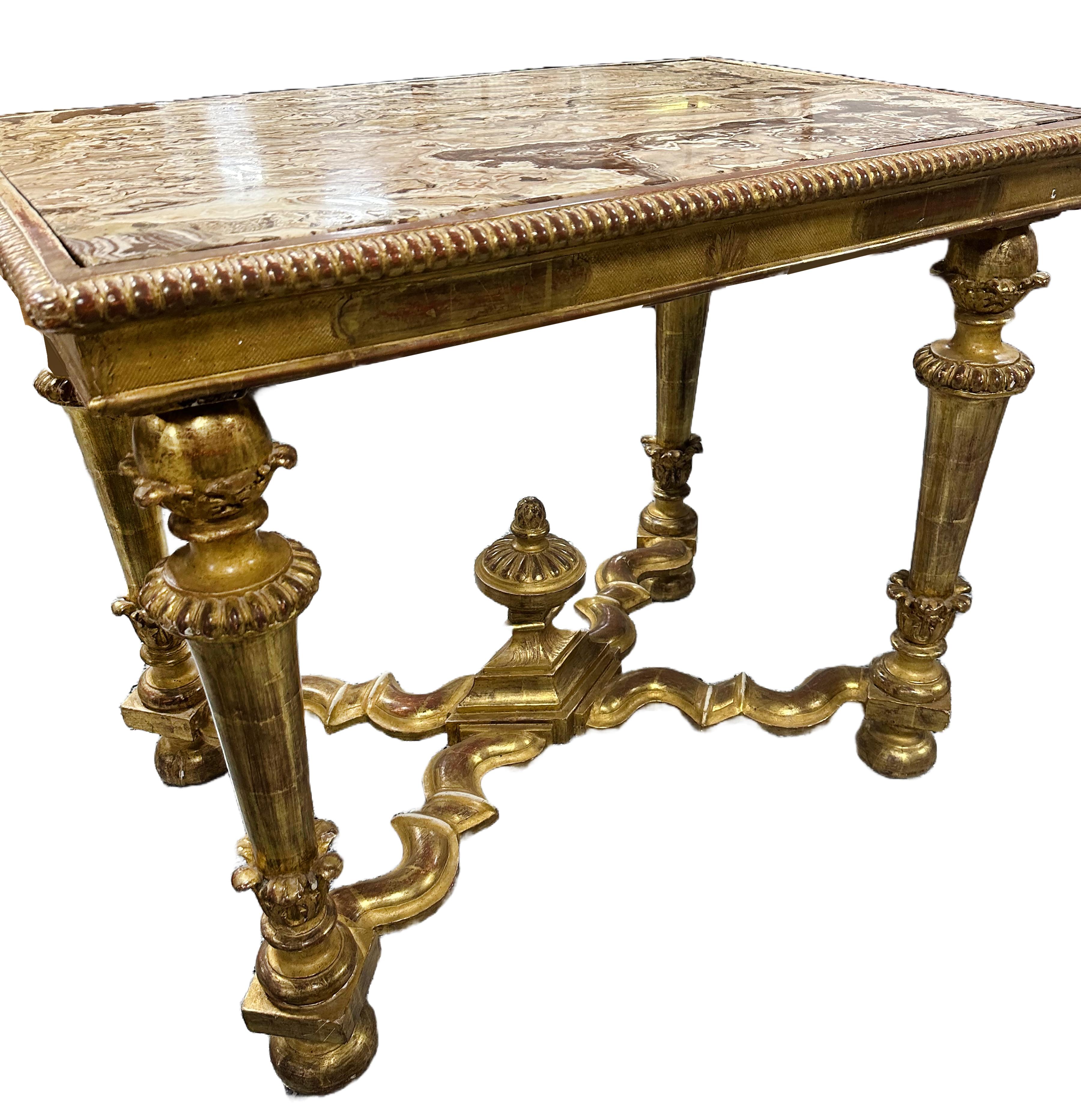 18th Century and Earlier Louis XIV Carved Giltwood Console Table with Marble Top For Sale