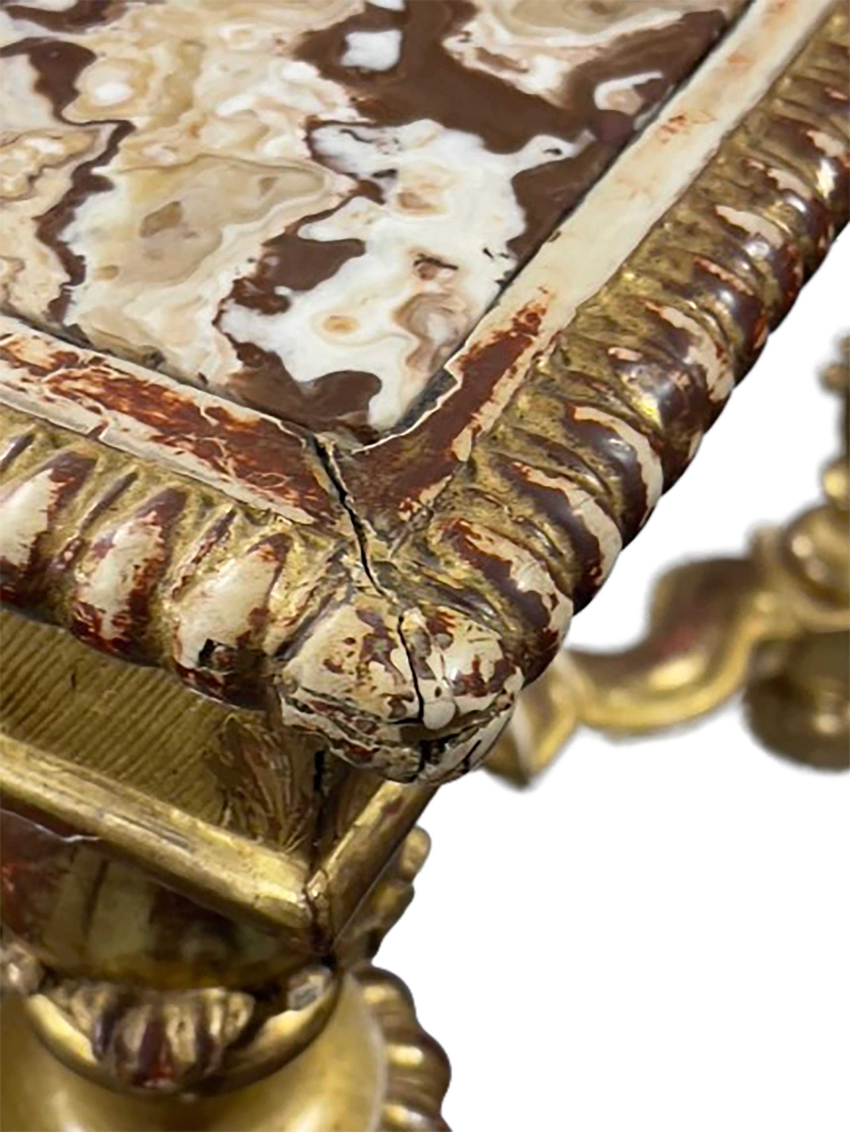 Louis XIV Carved Giltwood Console Table with Marble Top For Sale 4