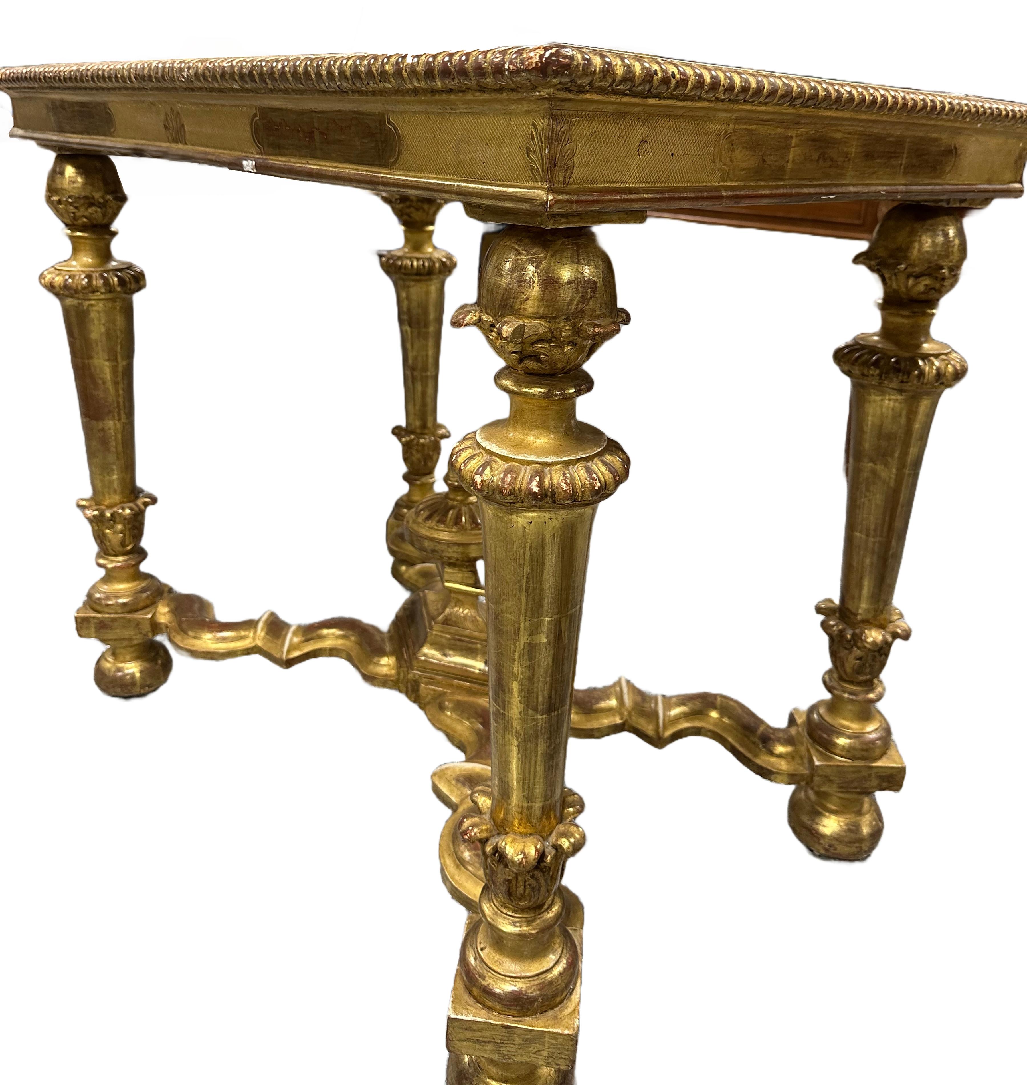 Louis XIV Carved Giltwood Console Table with Marble Top For Sale 2