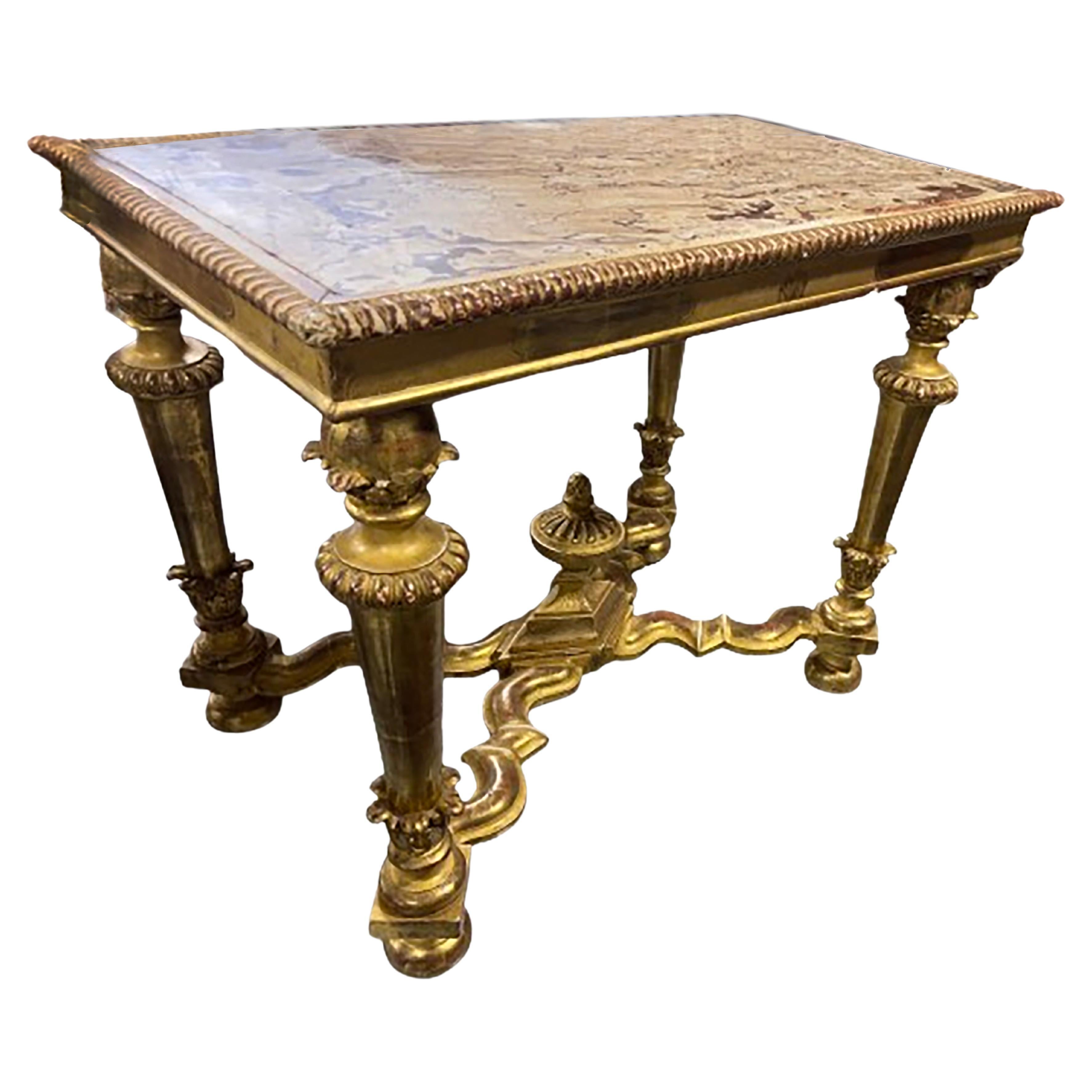 Console Louis XIV en bois doré sculpté avec plateau en marbre