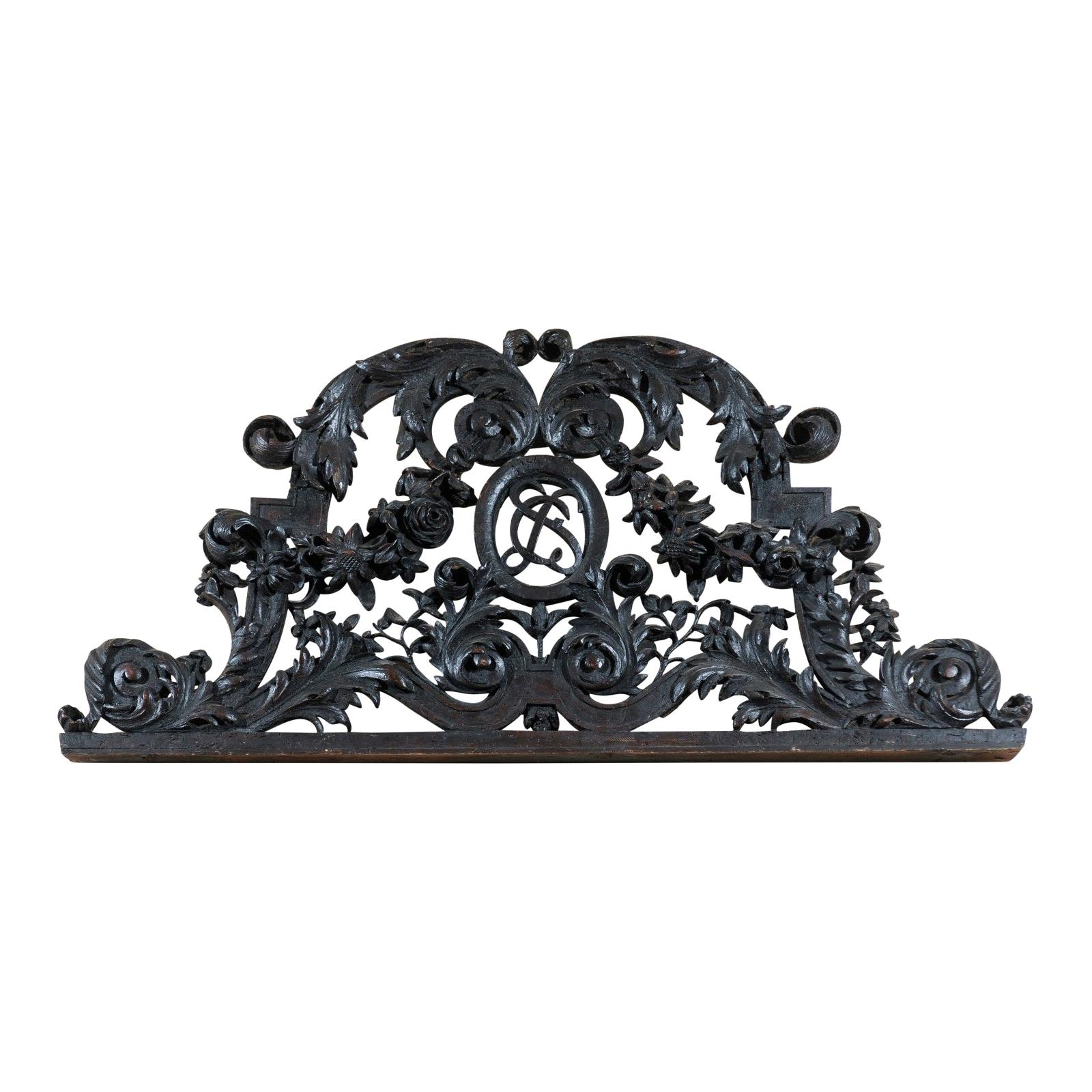 Louis XIV Carved Oak Overdoor with Floral Garland Motif, France, circa 1780