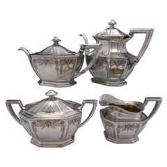 Louis XIV Chased by Dominick & Haff Four Piece Coffee Set Marked #1498