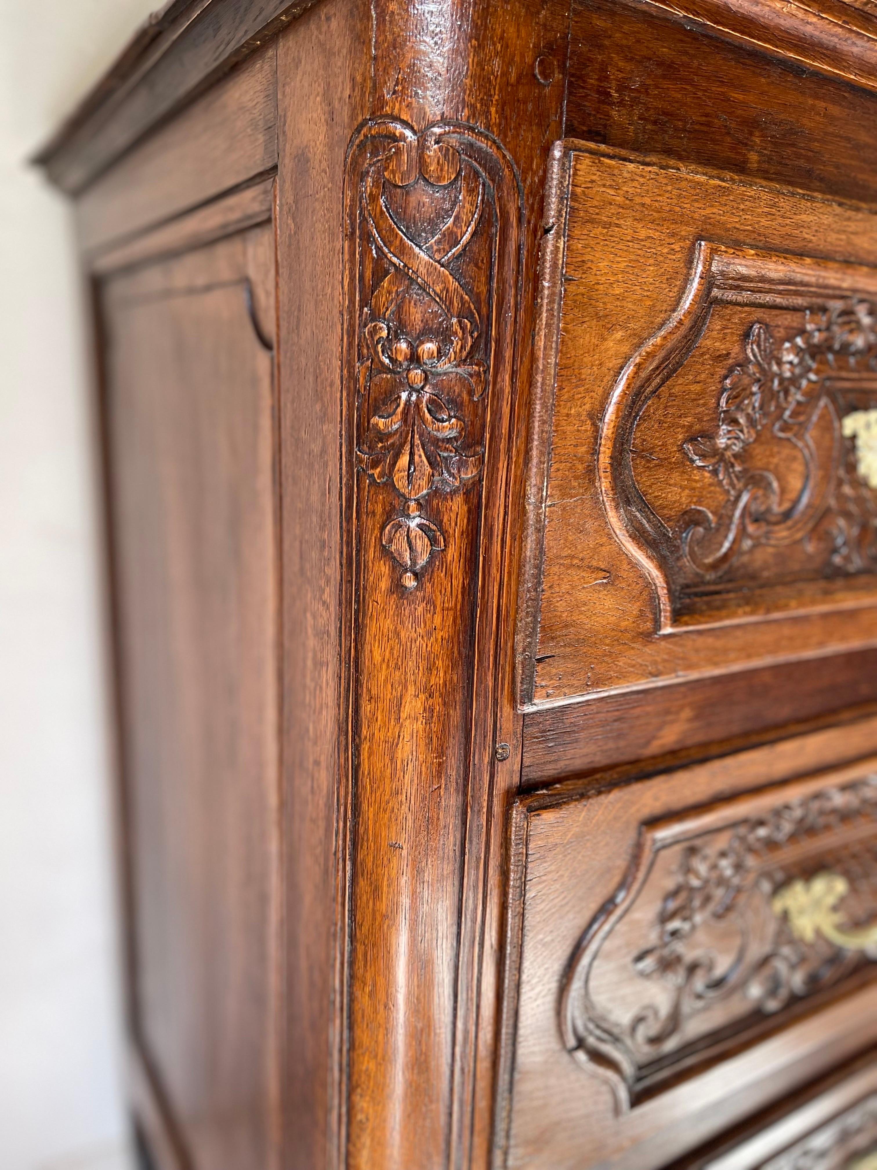 Belgian Louis XIV chest of drawers carved oak liege 18th century  For Sale