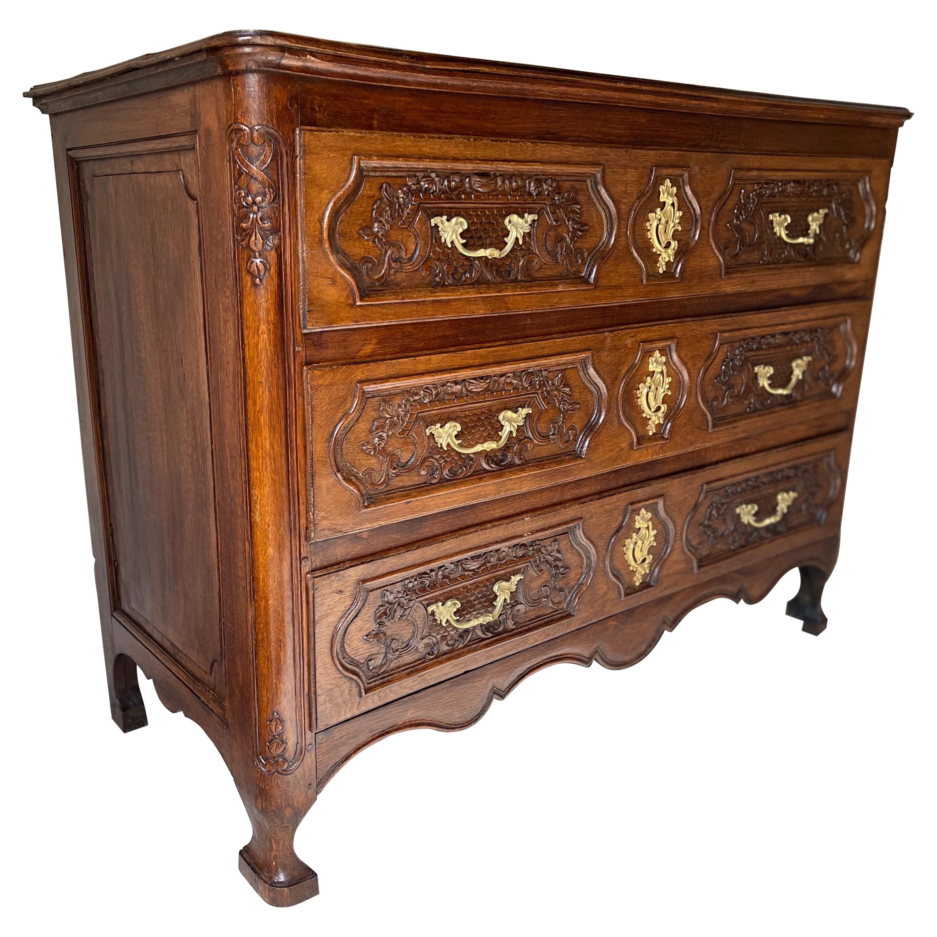Louis XIV chest of drawers carved oak liege 18th century For Sale
