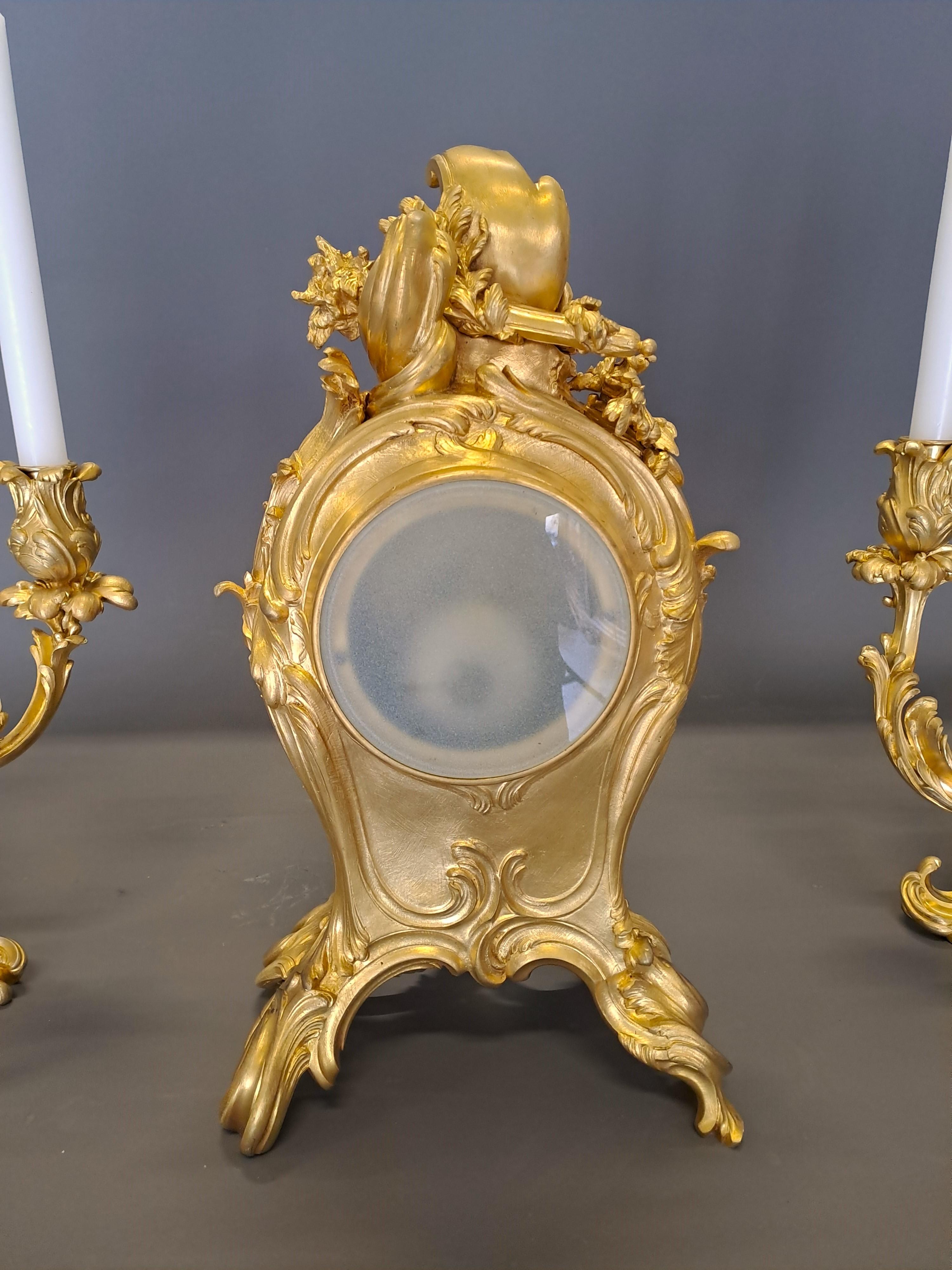 Louis XIV Clock & Candelabra In Gilt Bronze Signed Emile Colin & Cie Paris For Sale 6
