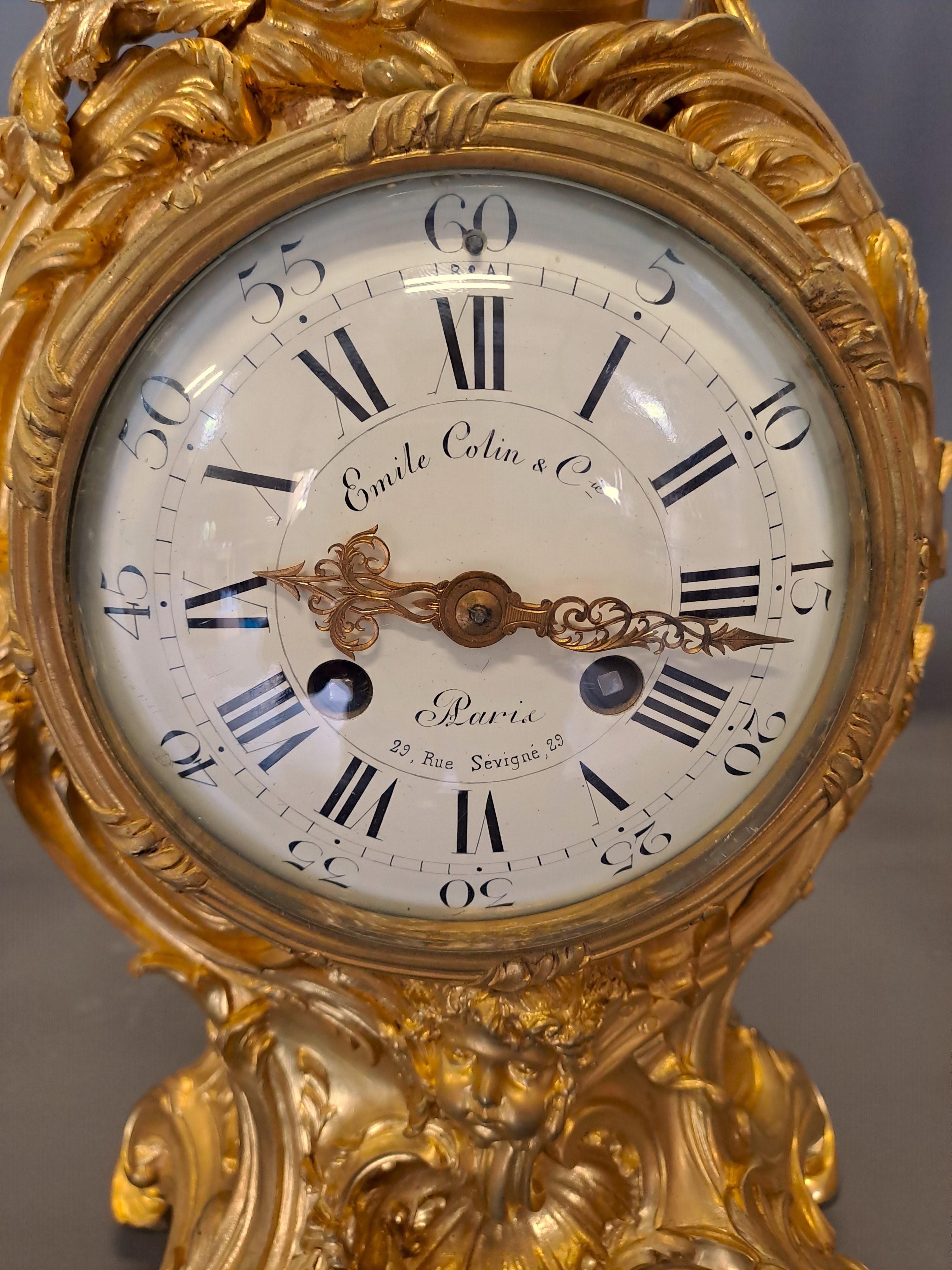 19th Century Louis XIV Clock & Candelabra In Gilt Bronze Signed Emile Colin & Cie Paris For Sale