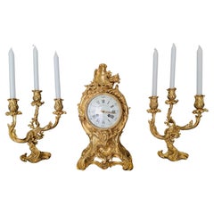 Reloj y Candelabro Luis XIV en Bronce Dorado Firmado Emile Colin & Cie Paris