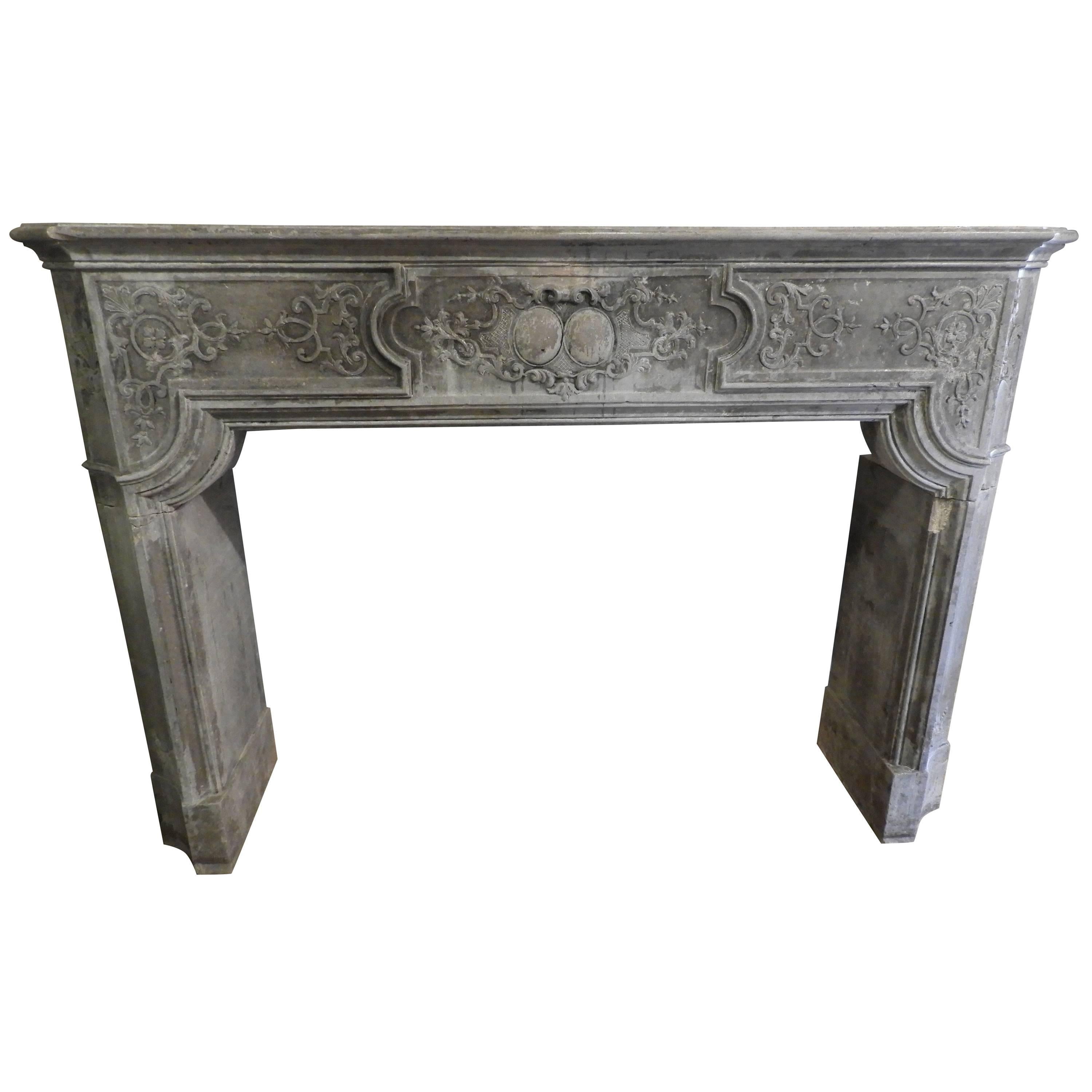 Louis XIV Fireplace in Light Grey Limestone at Least, 19th Century