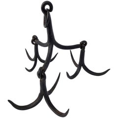 Louis XIV French Black Hand Wrought Iron Well Bucket Catcher/Pot Rack, 1700s