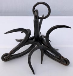 Louis XIV French Black Hand Wrought Iron Well Bucket Catcher/Pot Rack, 1700s