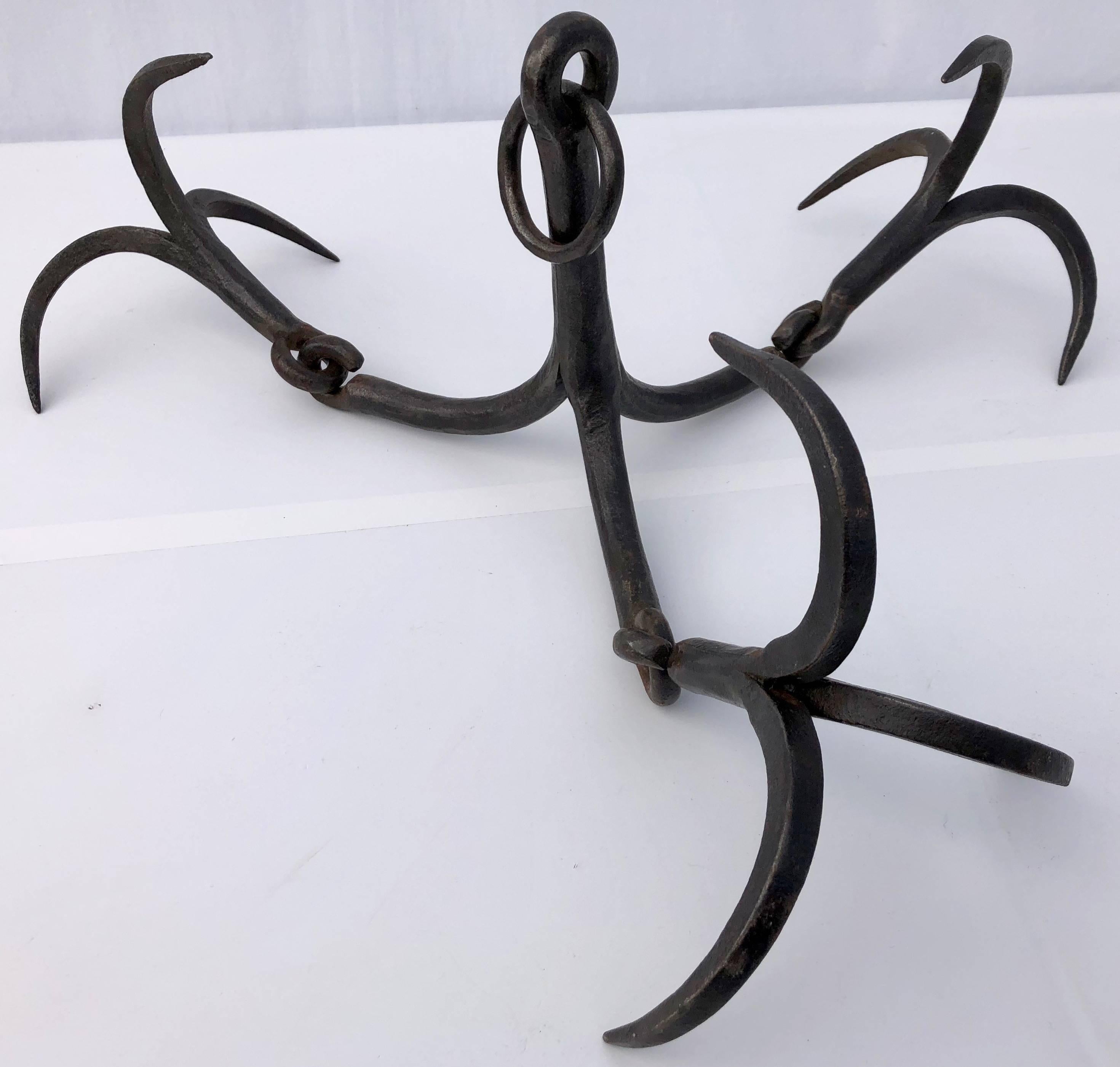 Forged Louis XIV French Black Hand Wrought Iron Well Bucket Catcher/Pot Rack, 1700s For Sale