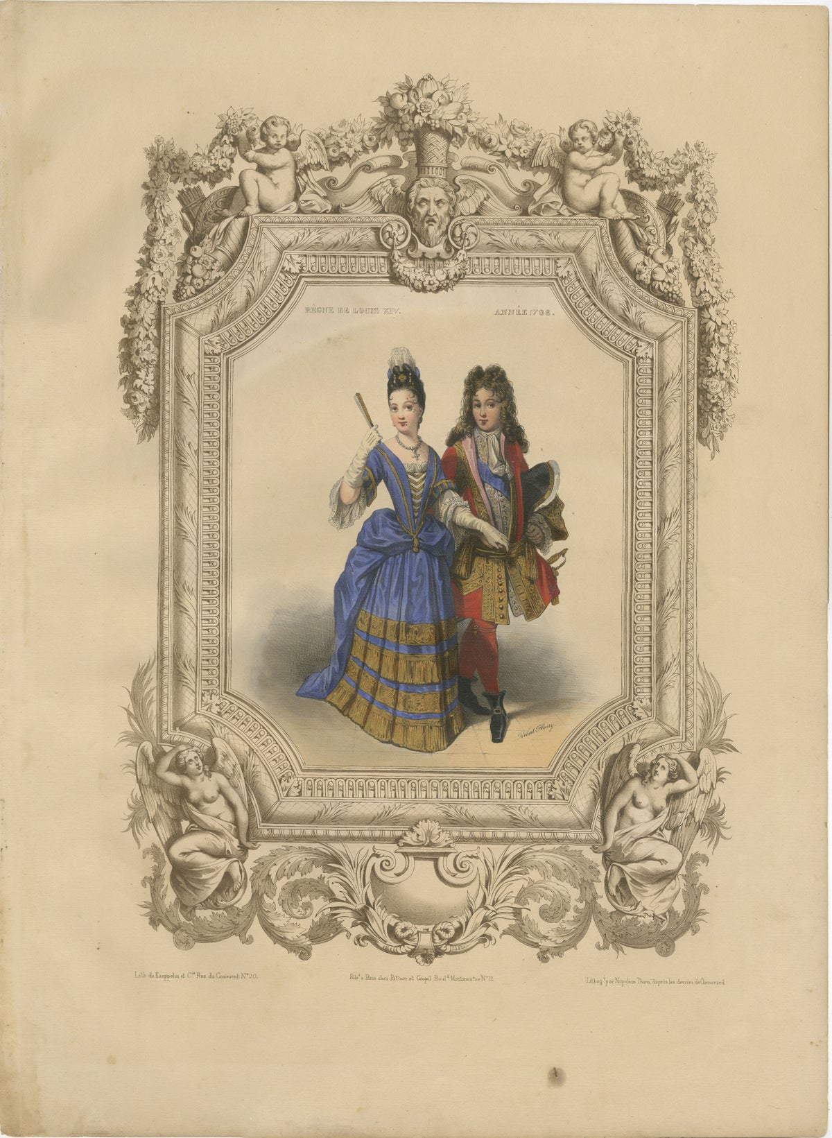 Louis XIV French Court Costume, Royal Couple, 1847