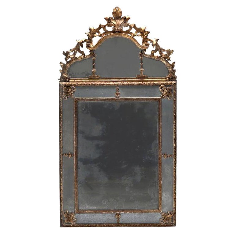 18. Jahrhundert. Französischer Glas-Louis-XIV-Spiegel mit Blattgold aus einer Privatsammlung