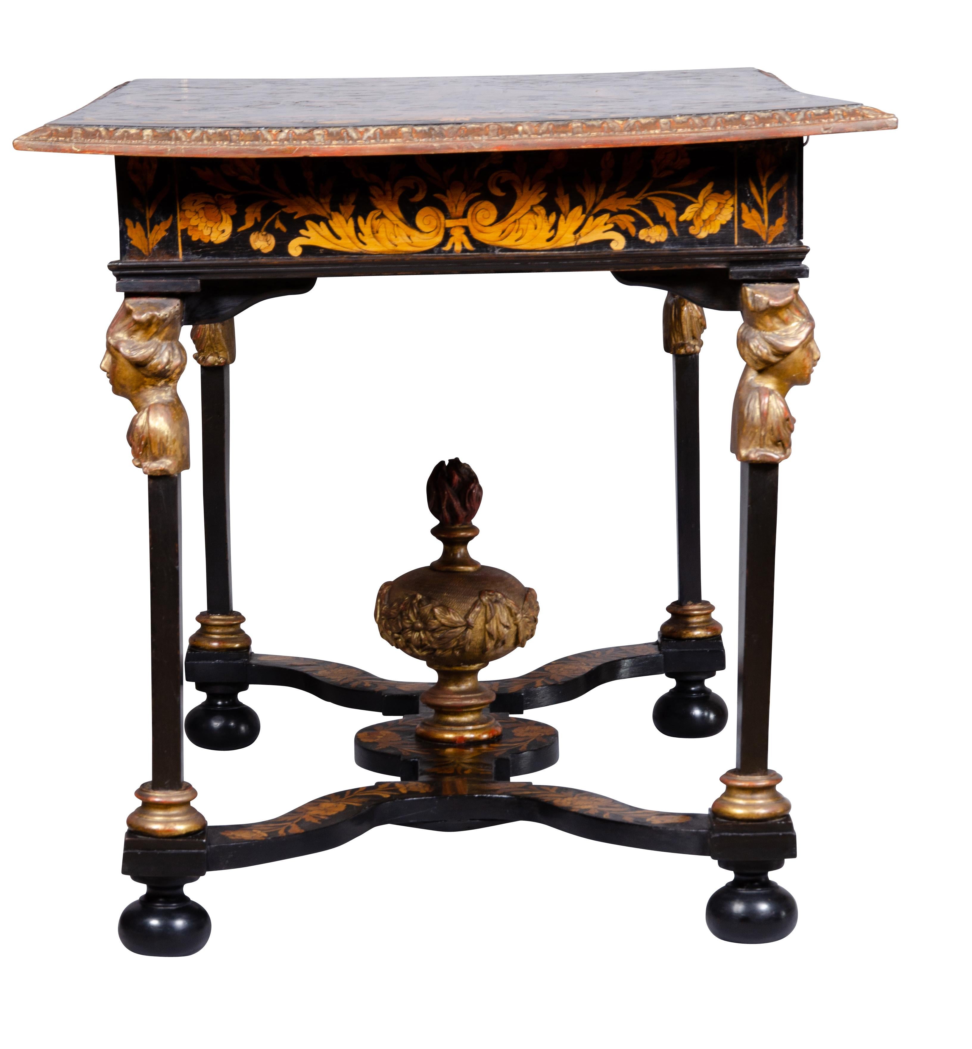 Louis XIV Marquetry and Ebonized Writing / Center Table For Sale 3