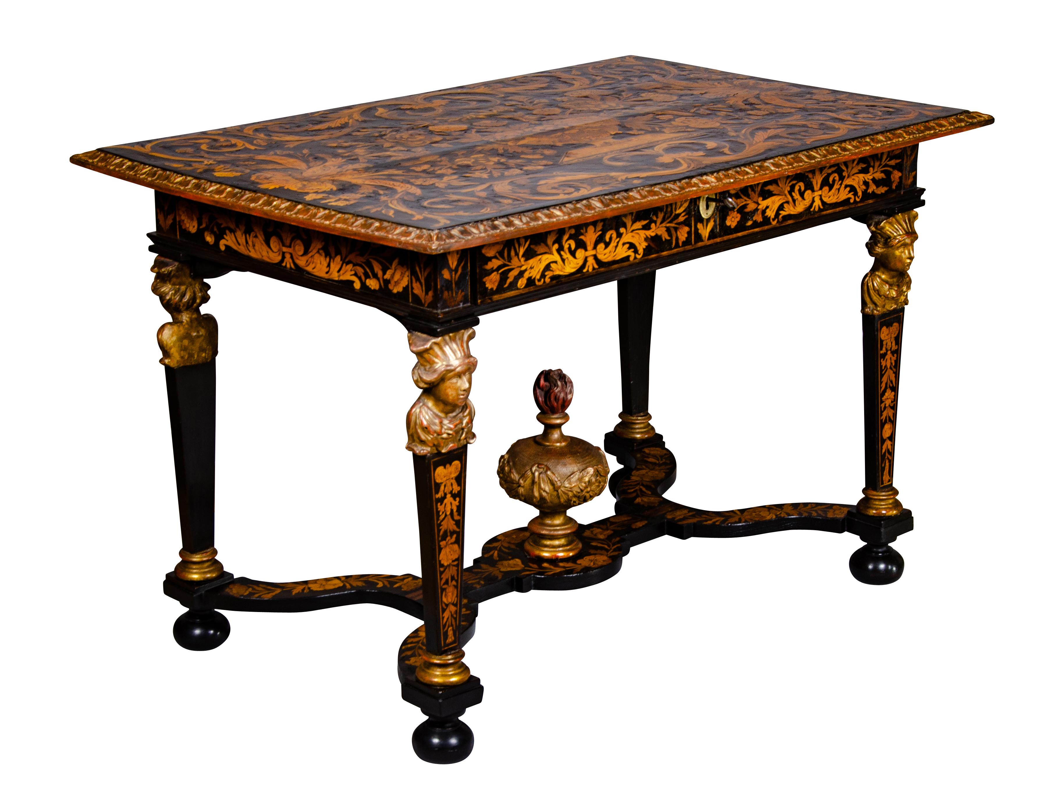 Baroque Louis XIV Marquetry and Ebonized Writing / Center Table For Sale