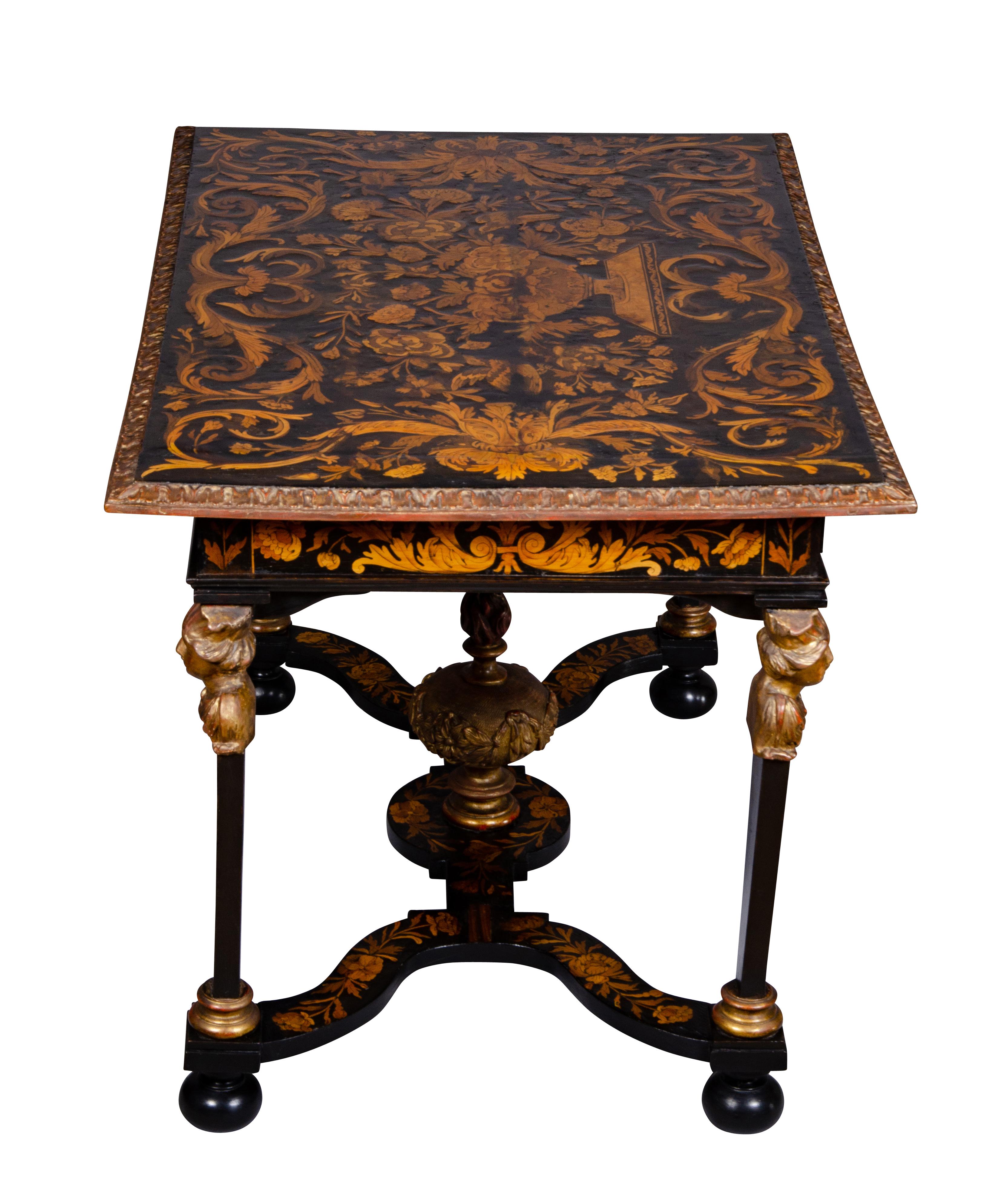 French Louis XIV Marquetry and Ebonized Writing / Center Table For Sale