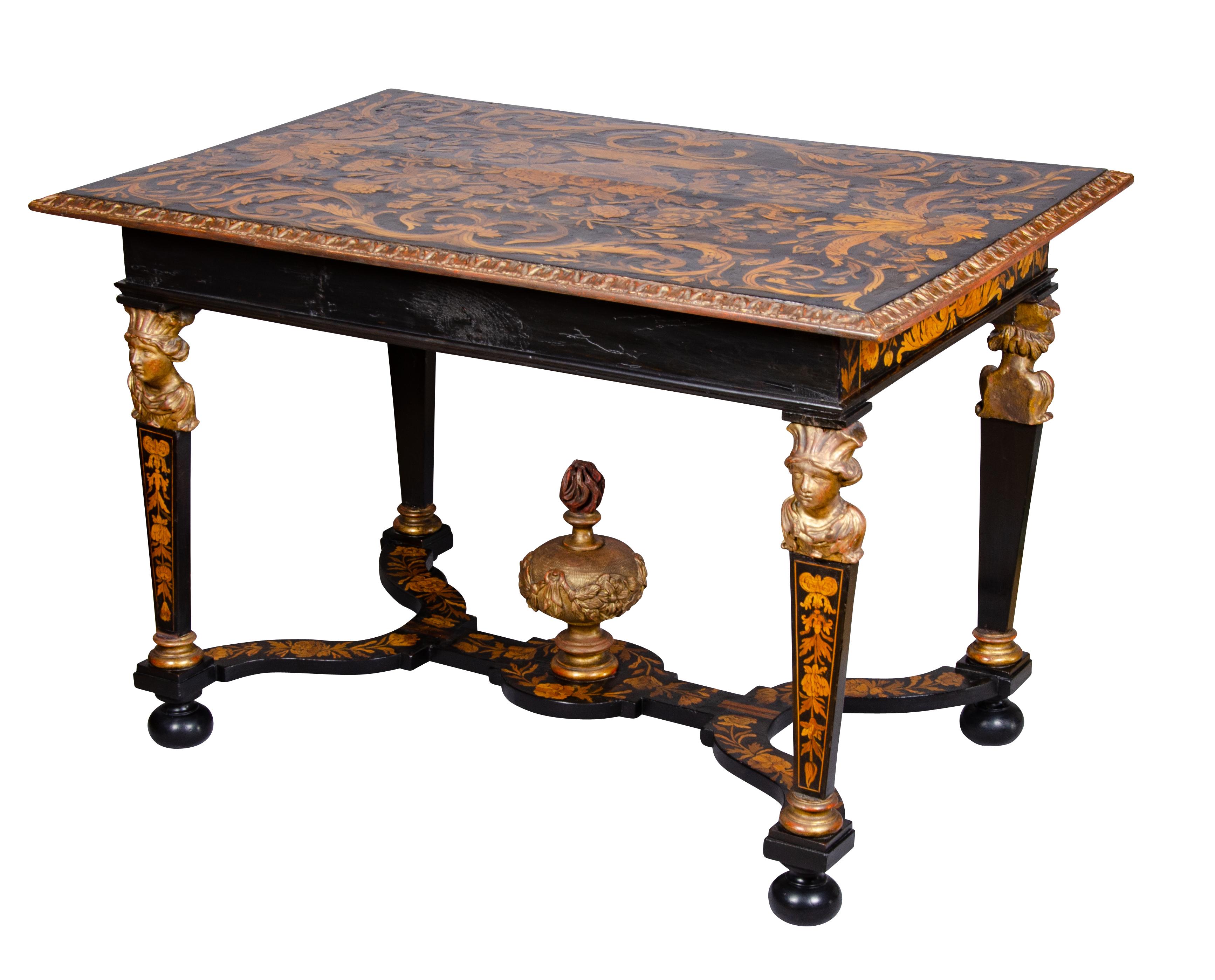 Louis XIV Marquetry and Ebonized Writing / Center Table In Good Condition For Sale In Essex, MA
