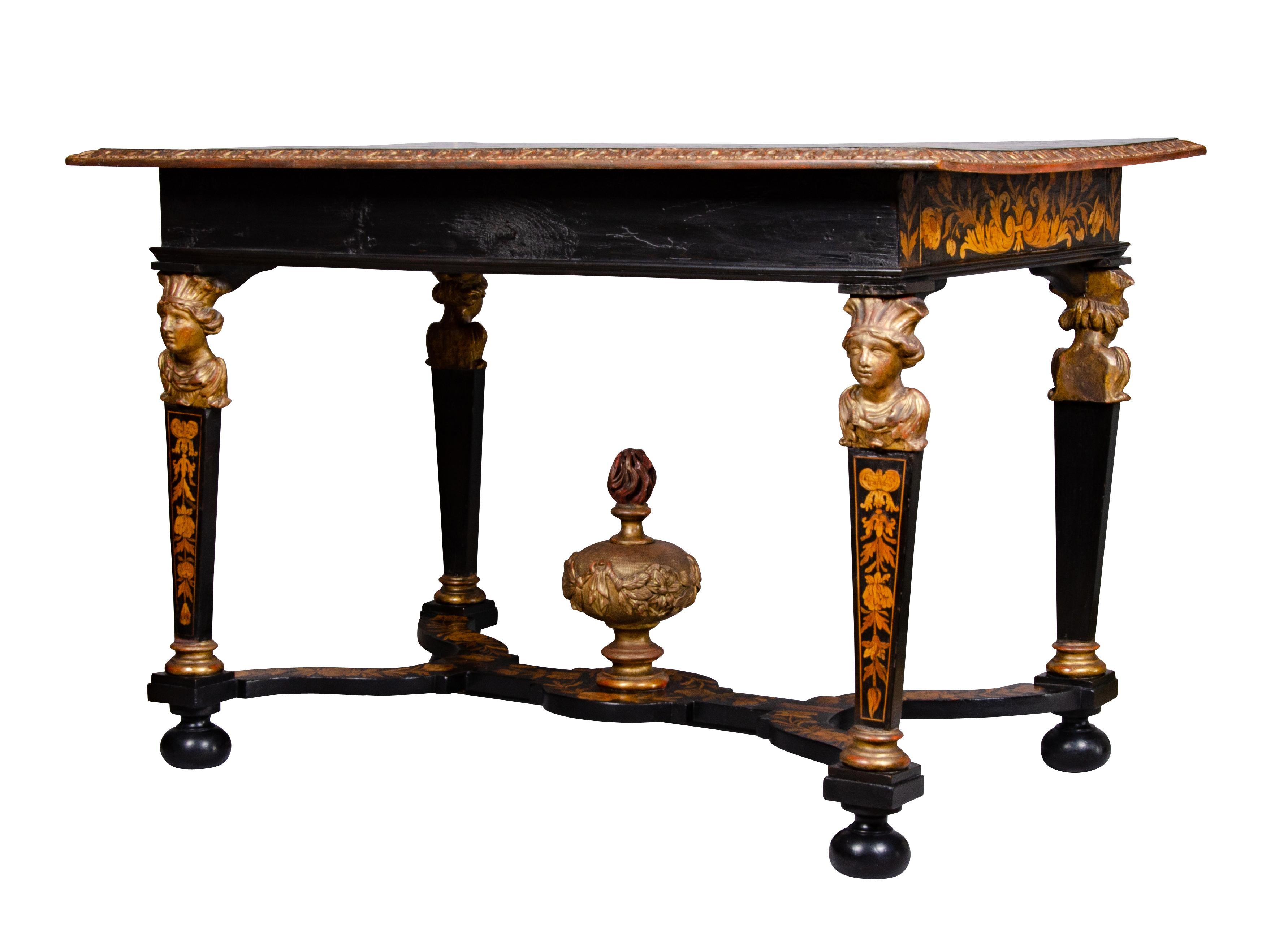 Late 17th Century Louis XIV Marquetry and Ebonized Writing / Center Table For Sale
