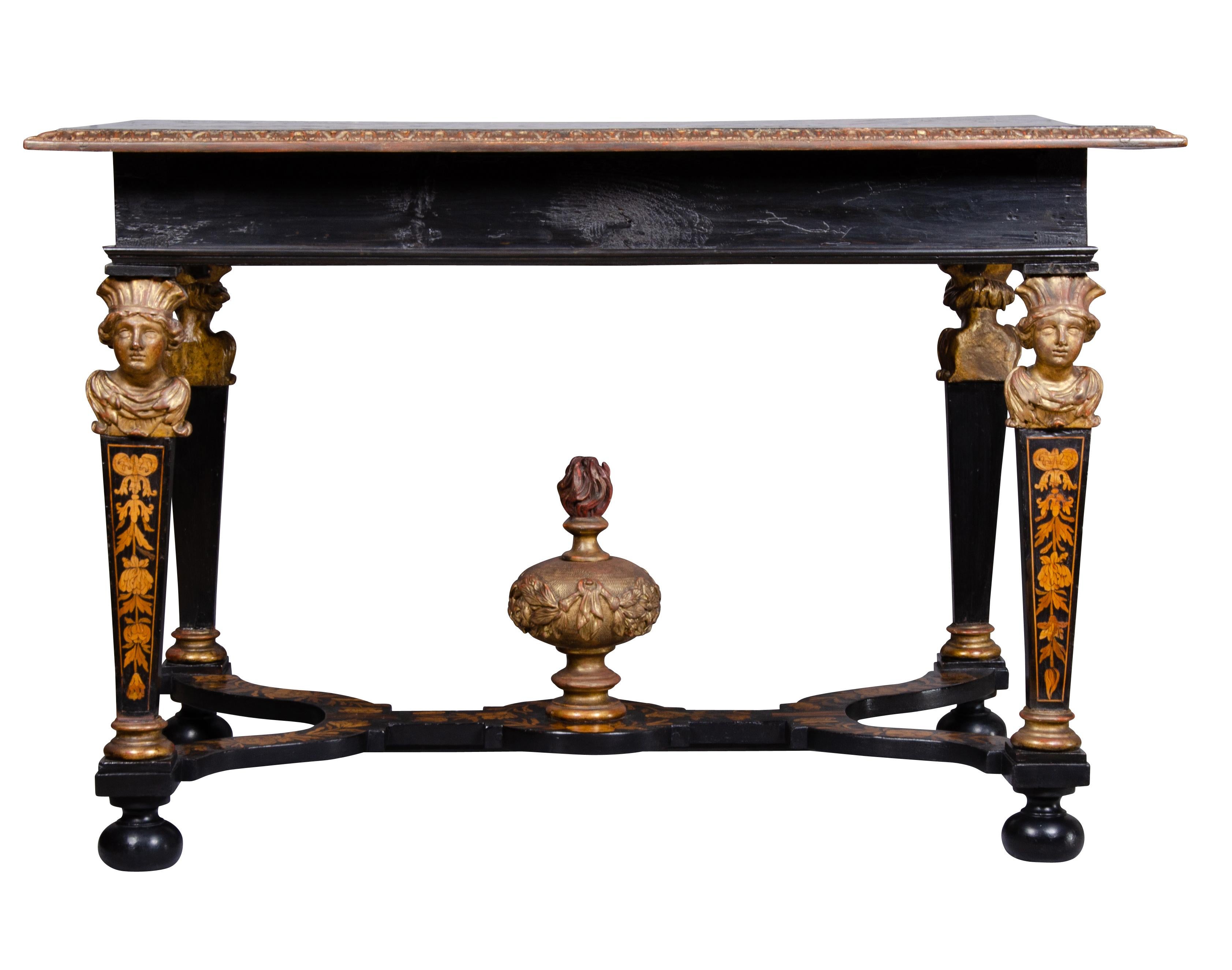 Louis XIV Marquetry and Ebonized Writing / Center Table For Sale 1