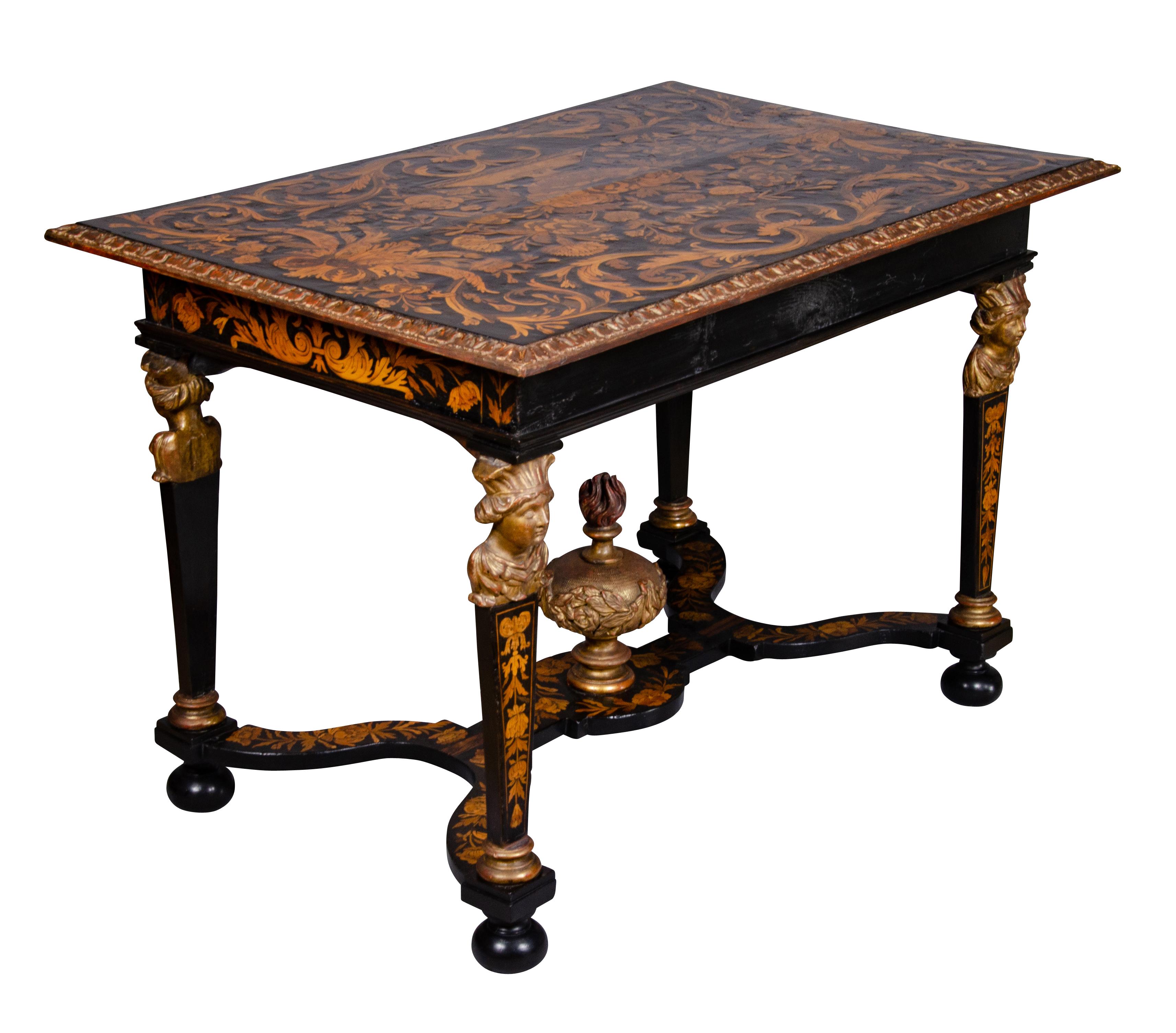 Louis XIV Marquetry and Ebonized Writing / Center Table For Sale 2