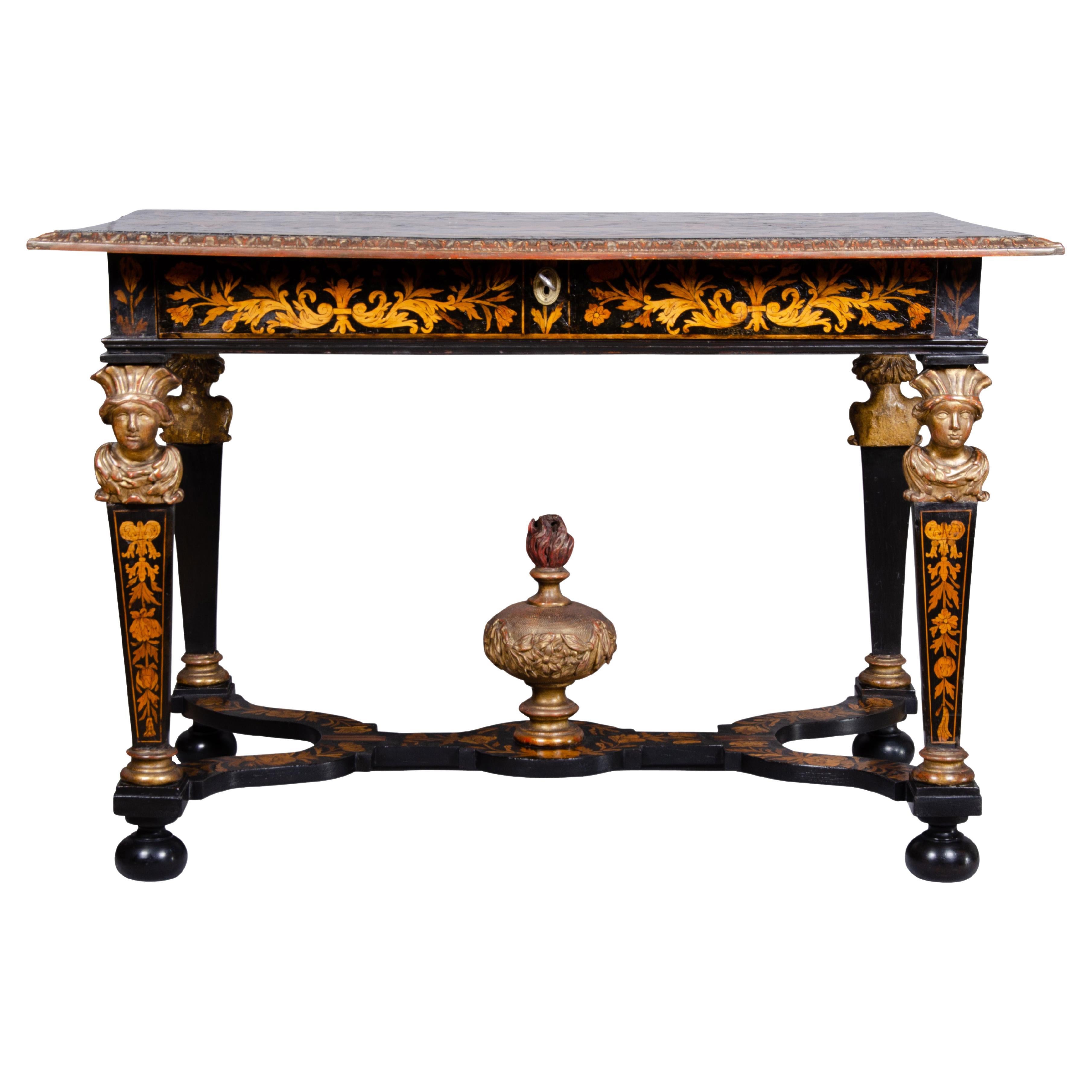 Schreibtisch/Mitteltisch mit Intarsien und ebonisierter Oberfläche, Louis XIV.-Stil