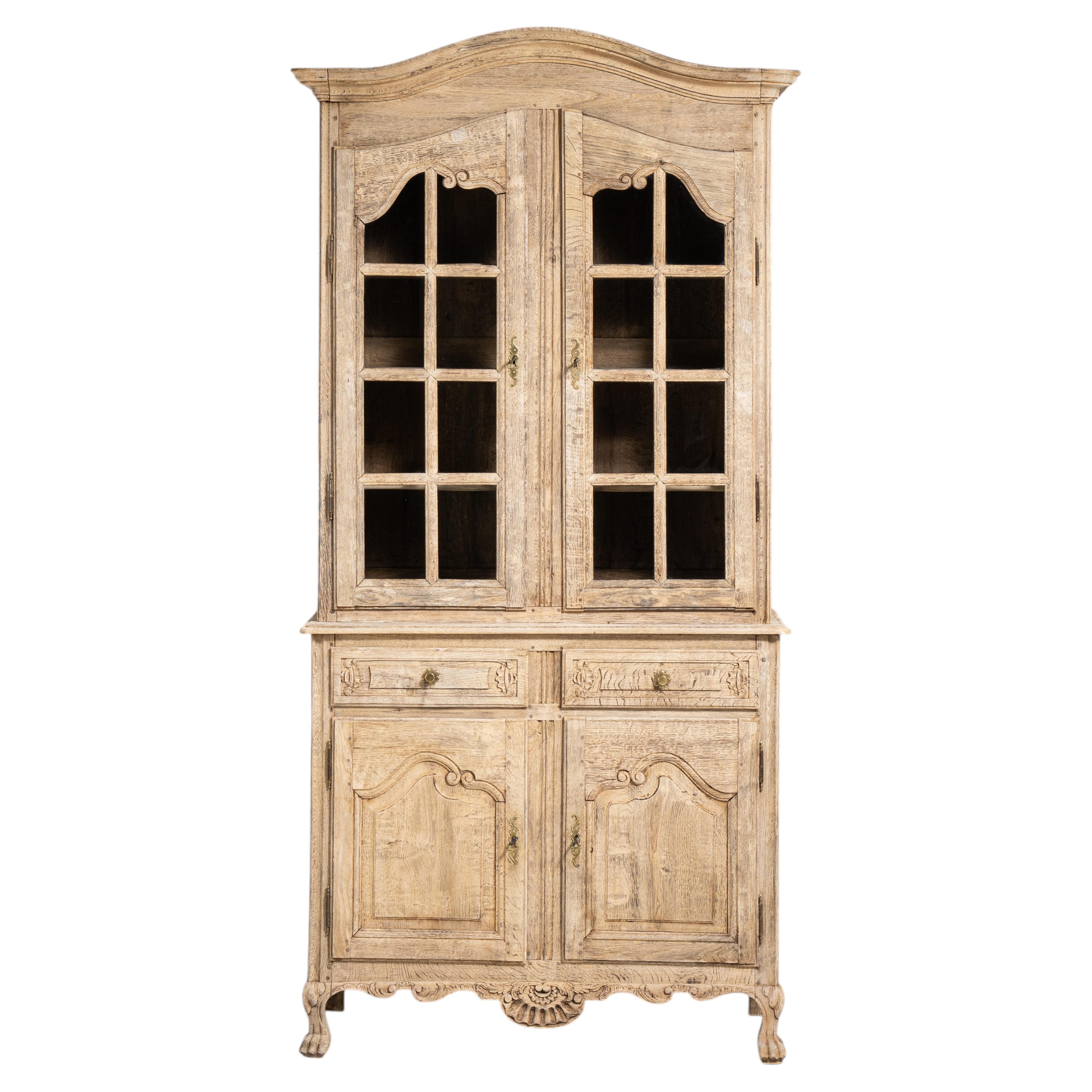 Louis XIV Oak Vitrine, 19th Century French Antique Display Cabinet