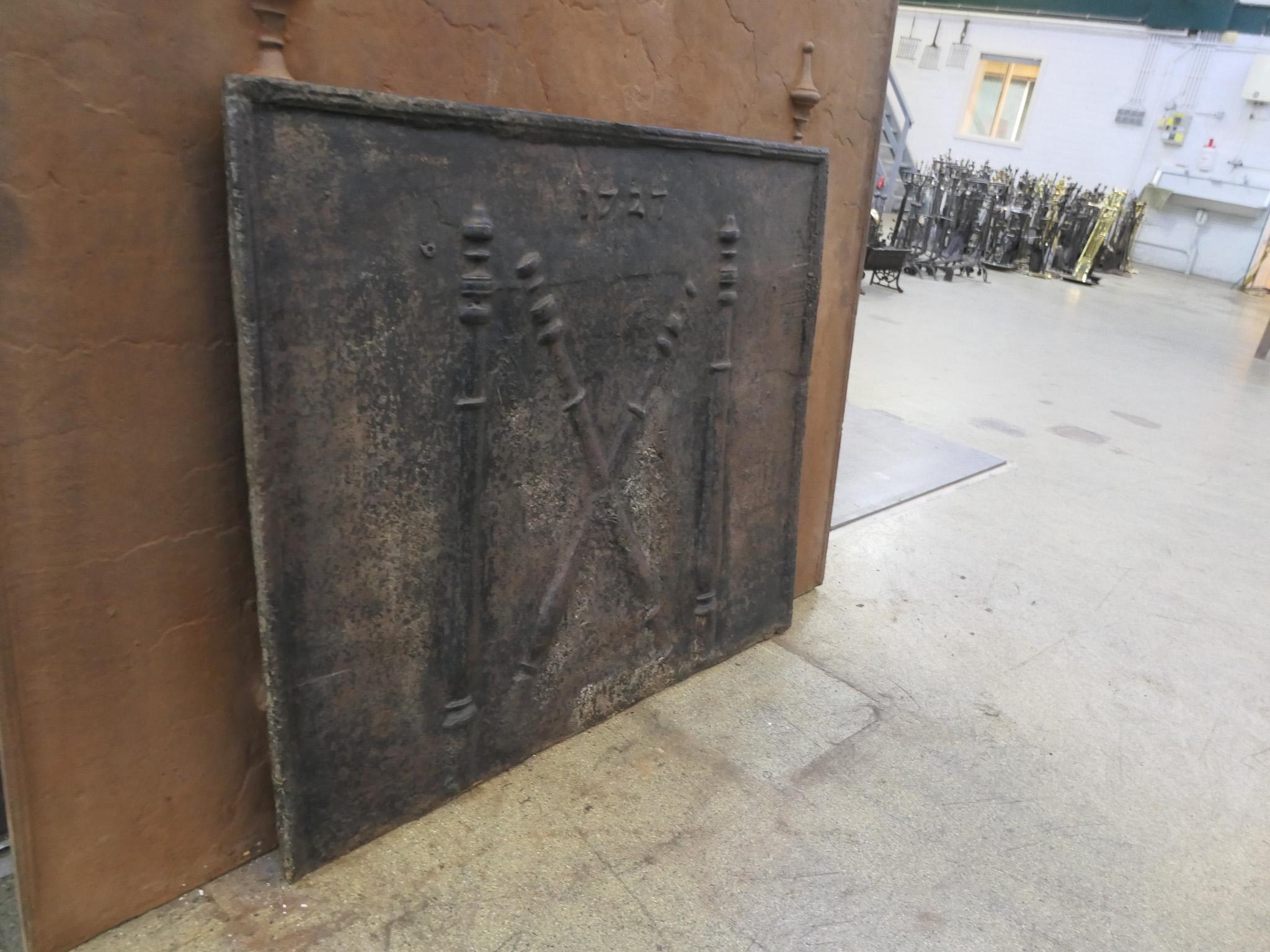 Iron Louis XIV Period 'Pillars with Saint Andrew's Cross' Fireback / Backsplash For Sale