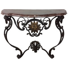 Antique 18th Century Louis XIV Wrought Iron Console with Soleil Symbol/Fleur-de-Lis