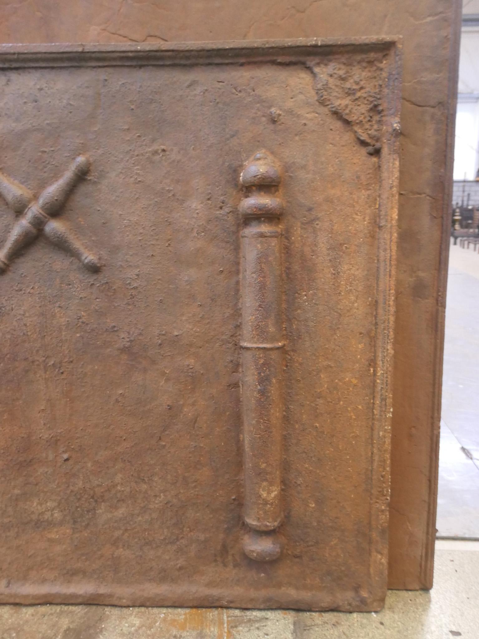 Iron Louis XIV 'Saint Andrew's Cross' Fireback / Backsplash, 17th - 18th Century For Sale