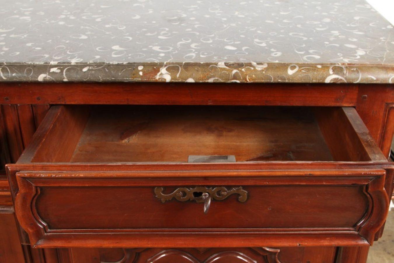 Louis XIV Sideboard with Fossil Stone Top In Good Condition For Sale In Pasadena, CA
