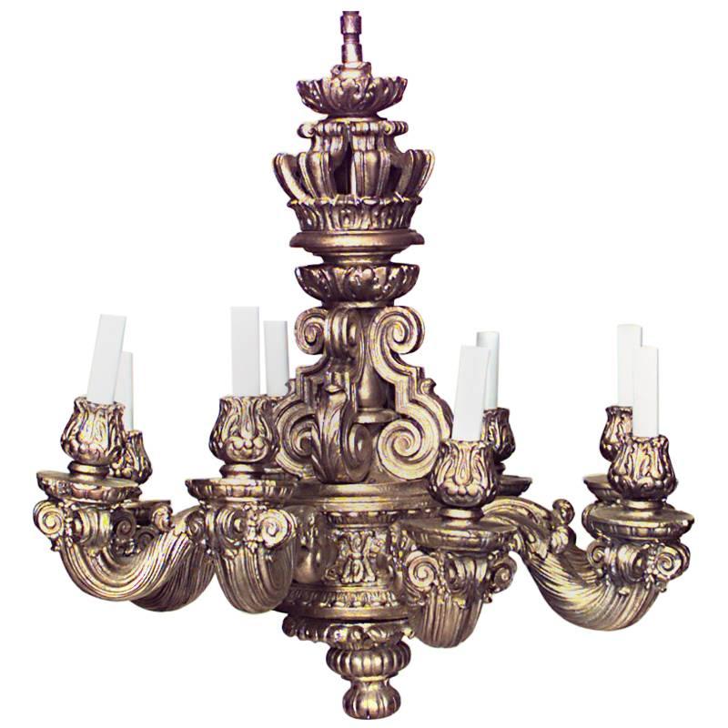 French Louis XIV Style Gold Painted Wood Chandelier For Sale