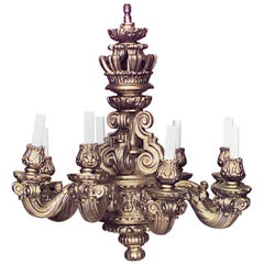 French Louis XIV Style Gold Painted Wood Chandelier