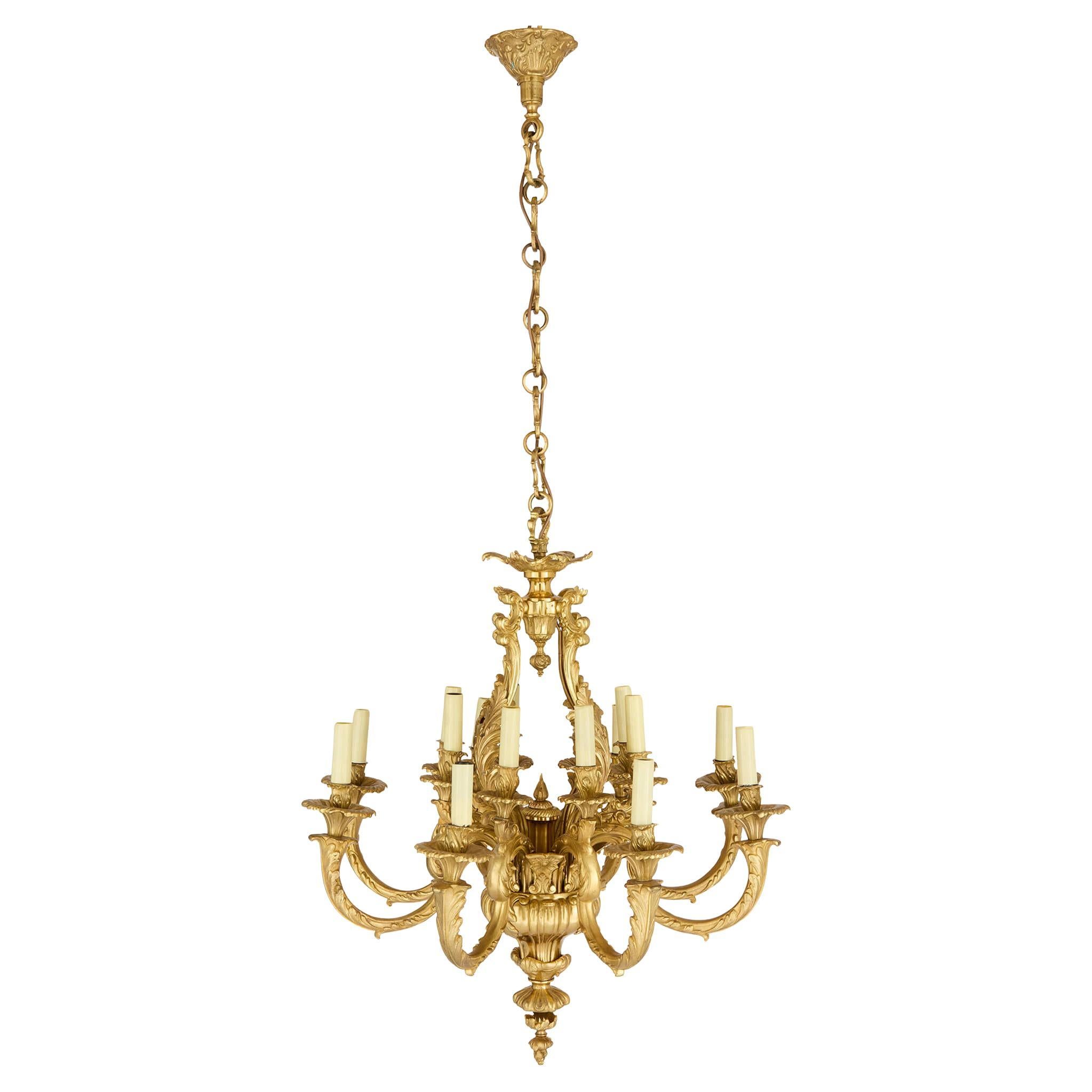 Louis XIV Style Antique French 19th Century Gilt Bronze Sixteen Light Chandelier