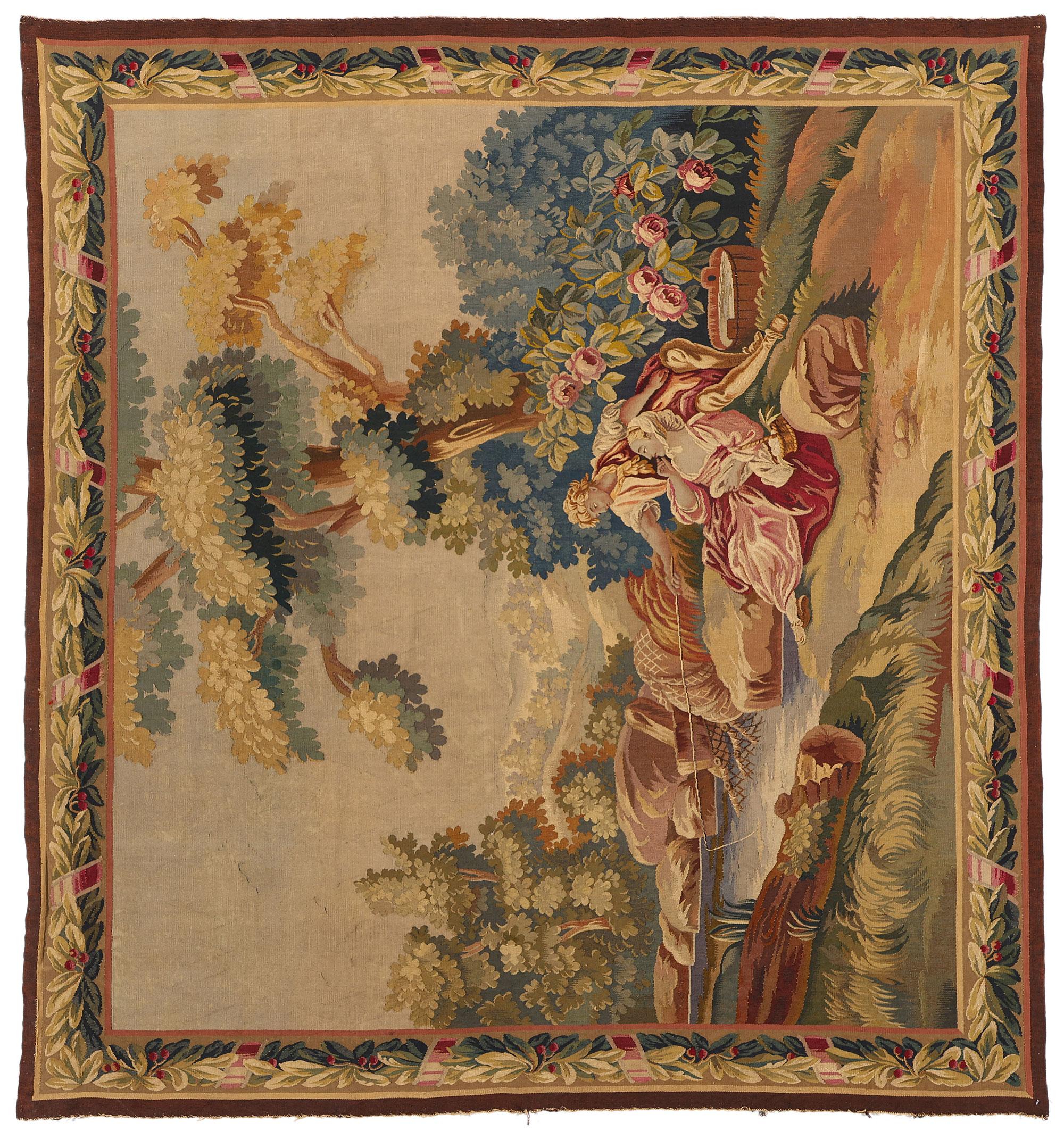 Louis XIV Style Antique French Aubusson Tapestry Inspired by Francois Boucher For Sale 1
