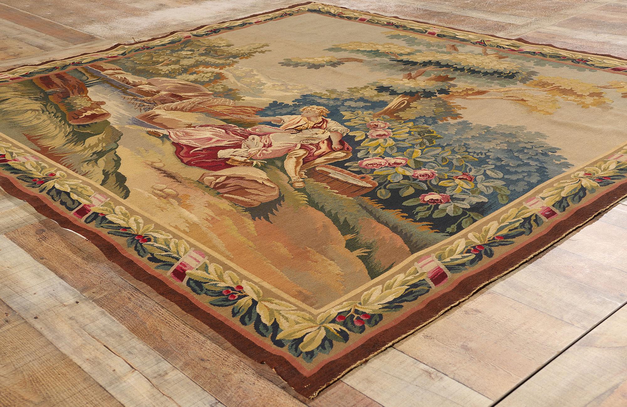 Louis XIV Style Antique French Aubusson Tapestry Inspired by Francois Boucher In Good Condition For Sale In Dallas, TX