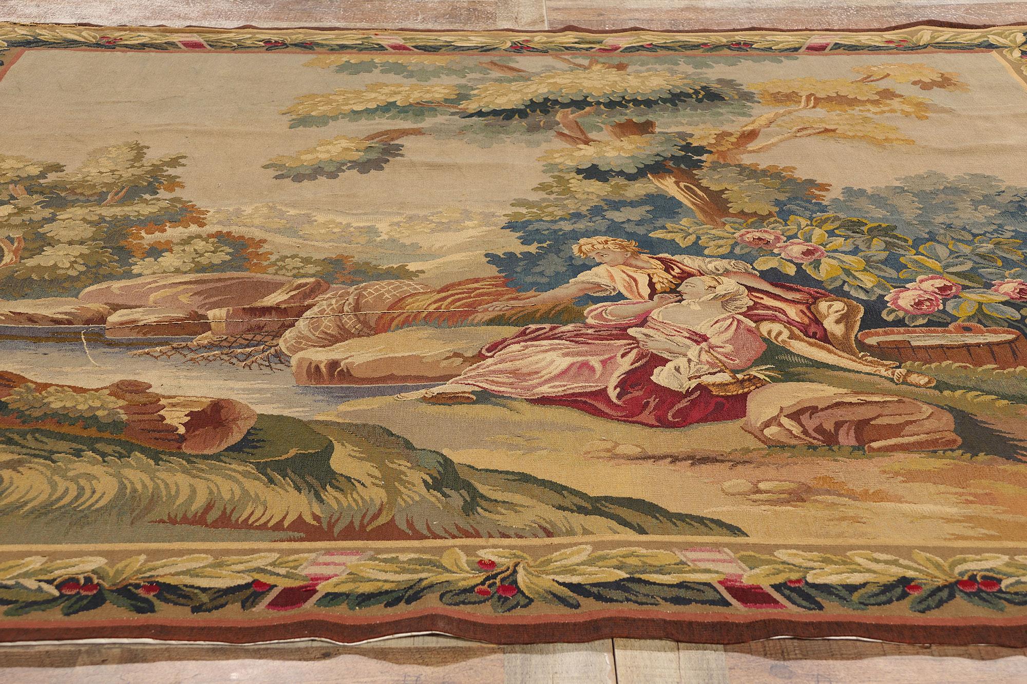 20th Century Louis XIV Style Antique French Aubusson Tapestry Inspired by Francois Boucher For Sale