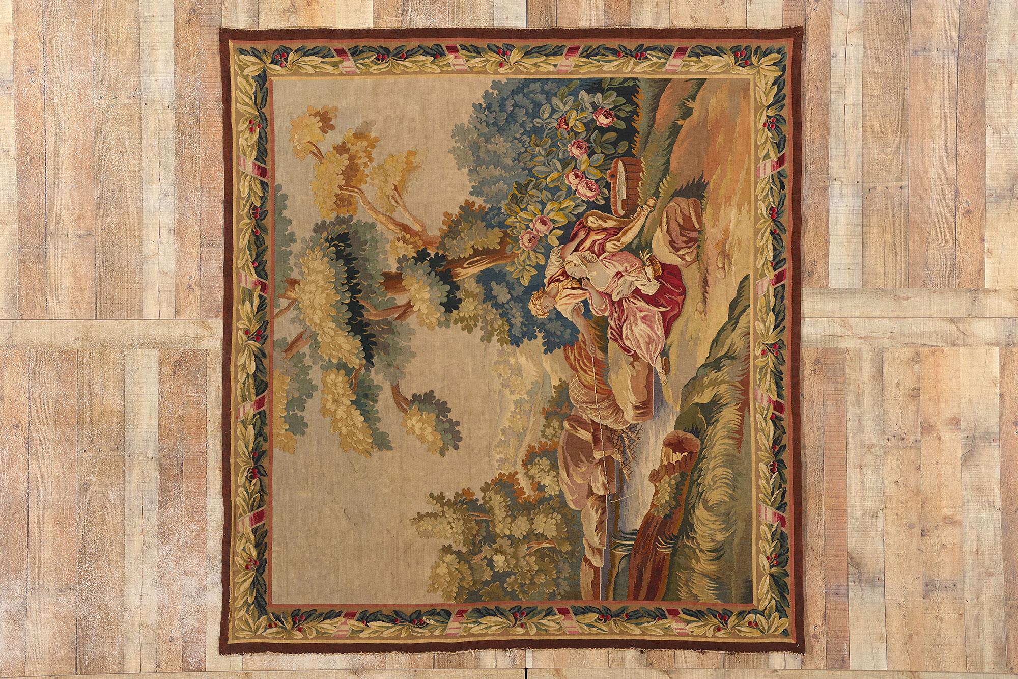 Wool Louis XIV Style Antique French Aubusson Tapestry Inspired by Francois Boucher For Sale