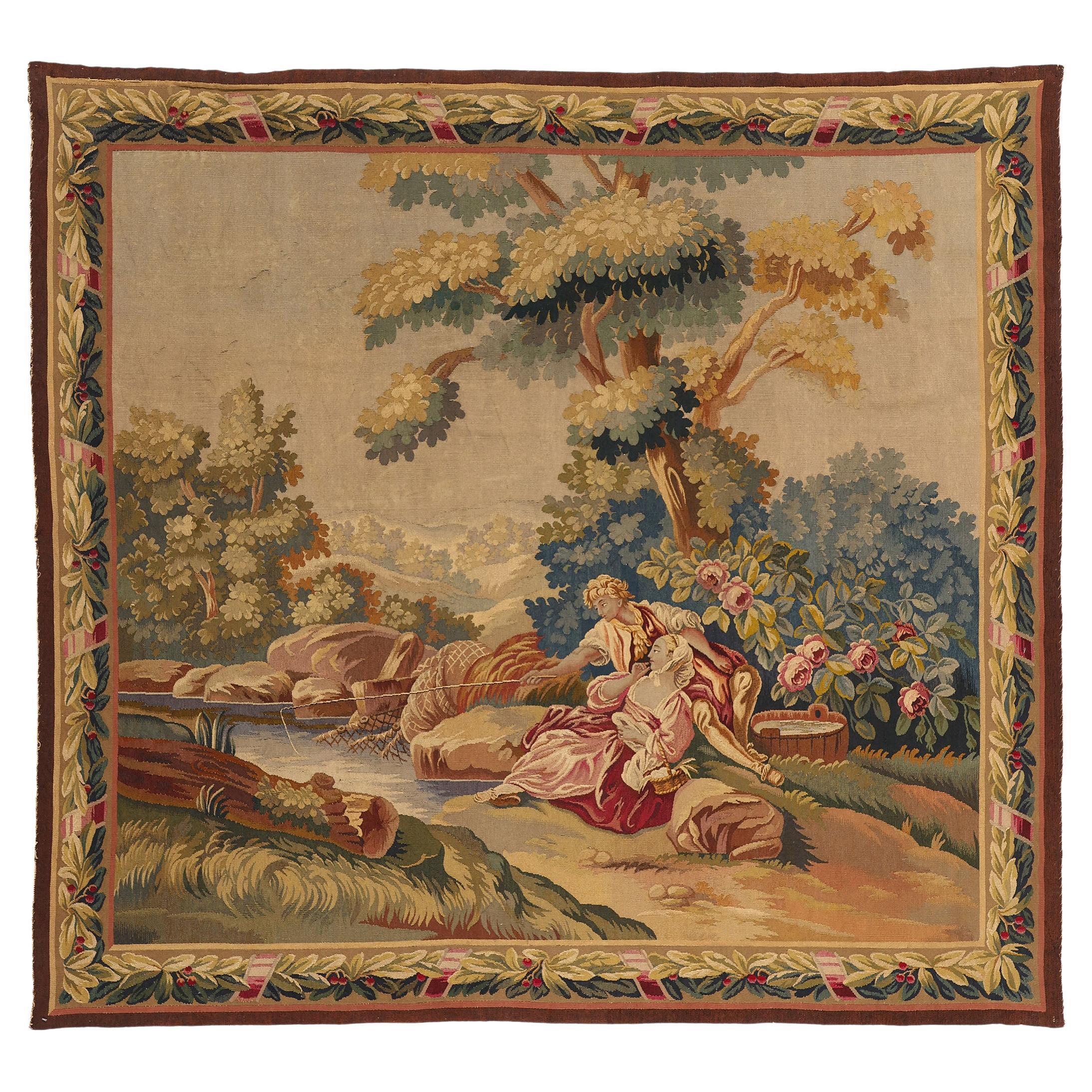Louis XIV Style Antique French Aubusson Tapestry Inspired by Francois Boucher For Sale