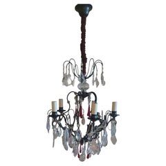 Louis XIV style Black Brass and Lead Crystal Chandelier with Red Murano Drops