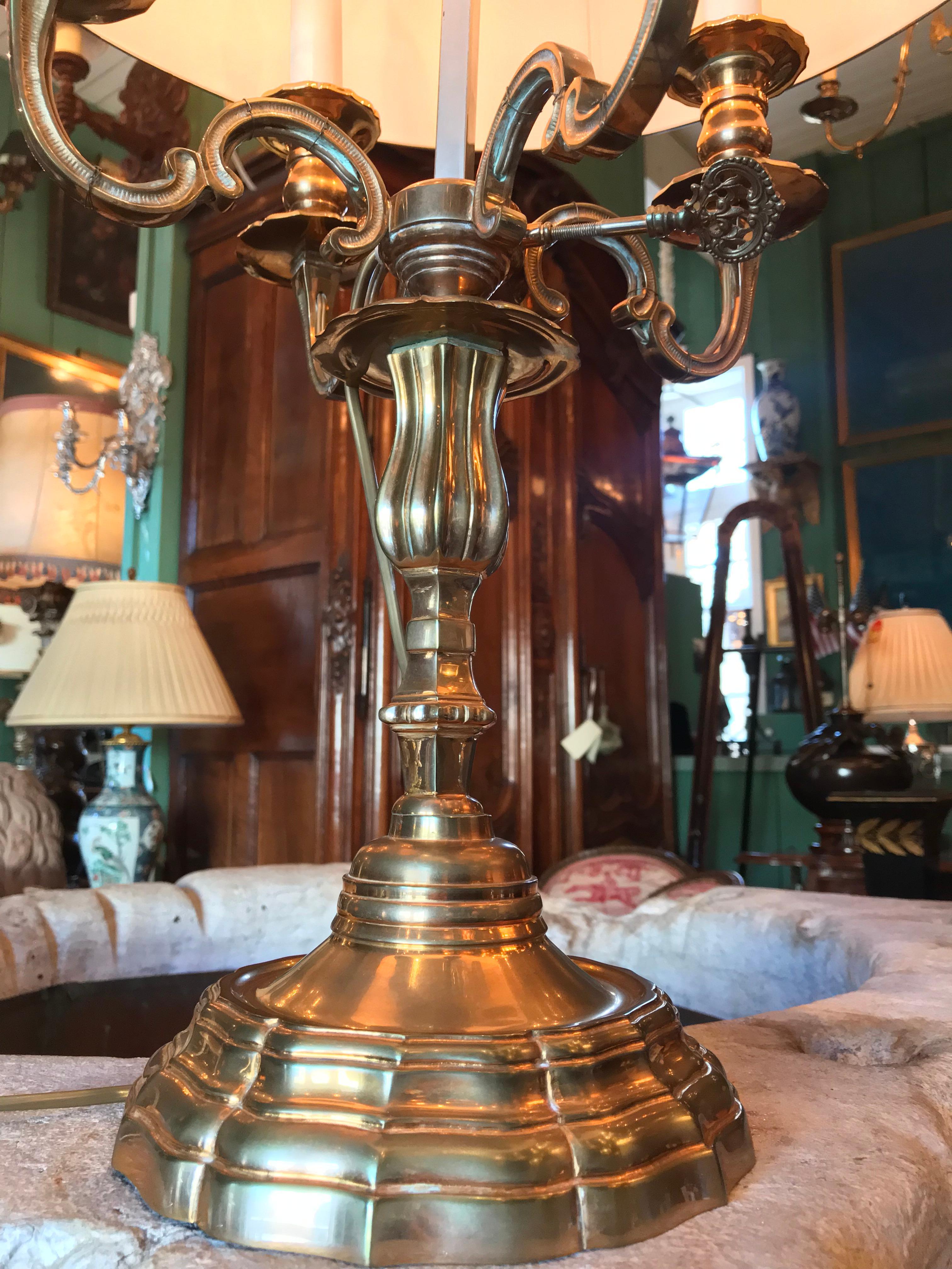 20th Century Bouillotte Side Table Lamp Mood Light Gilt Bronze Antique Dealer Los Angeles CA For Sale