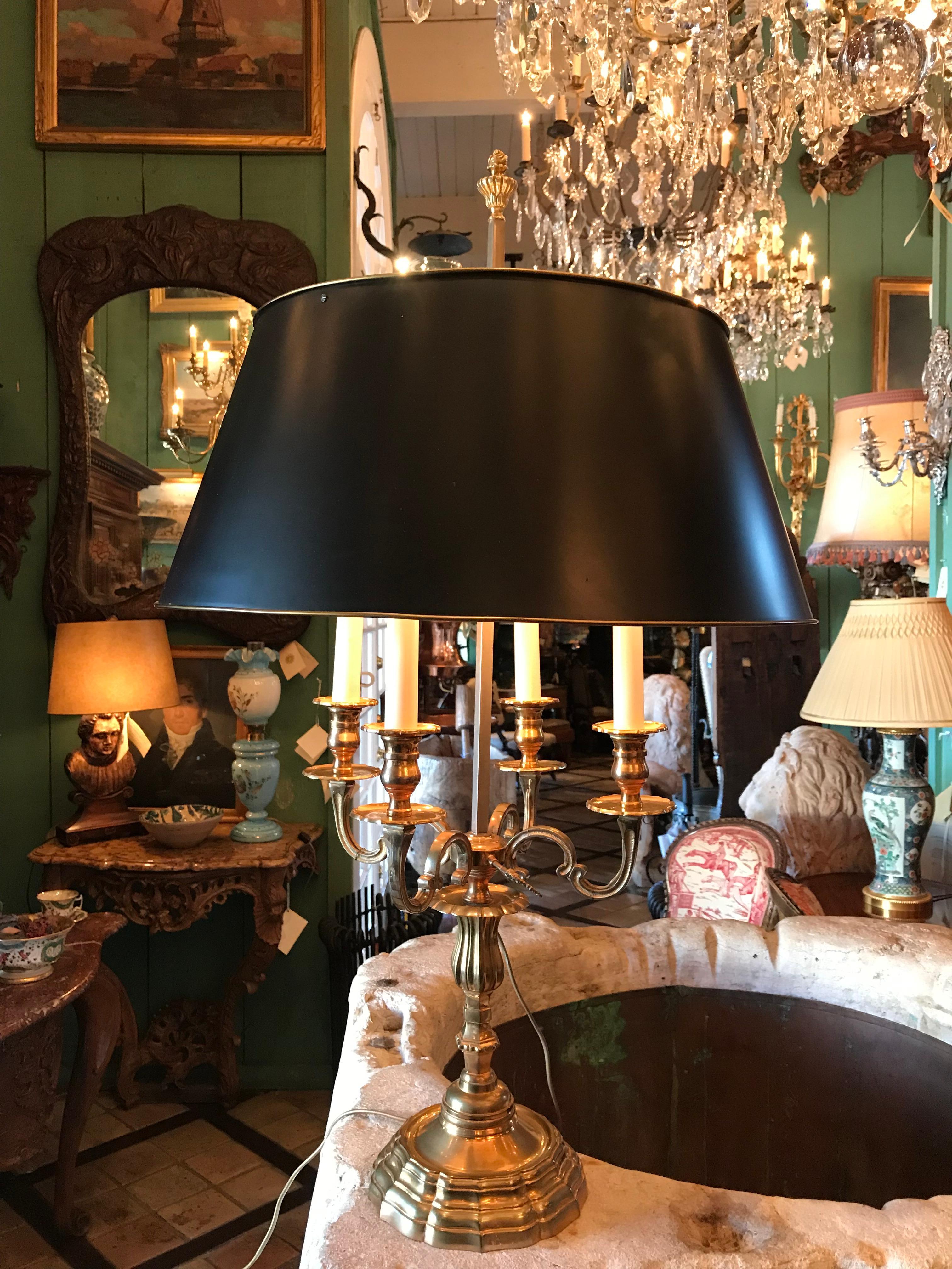 Metal Bouillotte Side Table Lamp Mood Light Gilt Bronze Antique Dealer Los Angeles CA For Sale