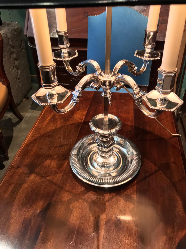 20th Century Louis XIV Style Bouillotte Table Lamp in Fine Silver on Bronze mood light LA CA For Sale