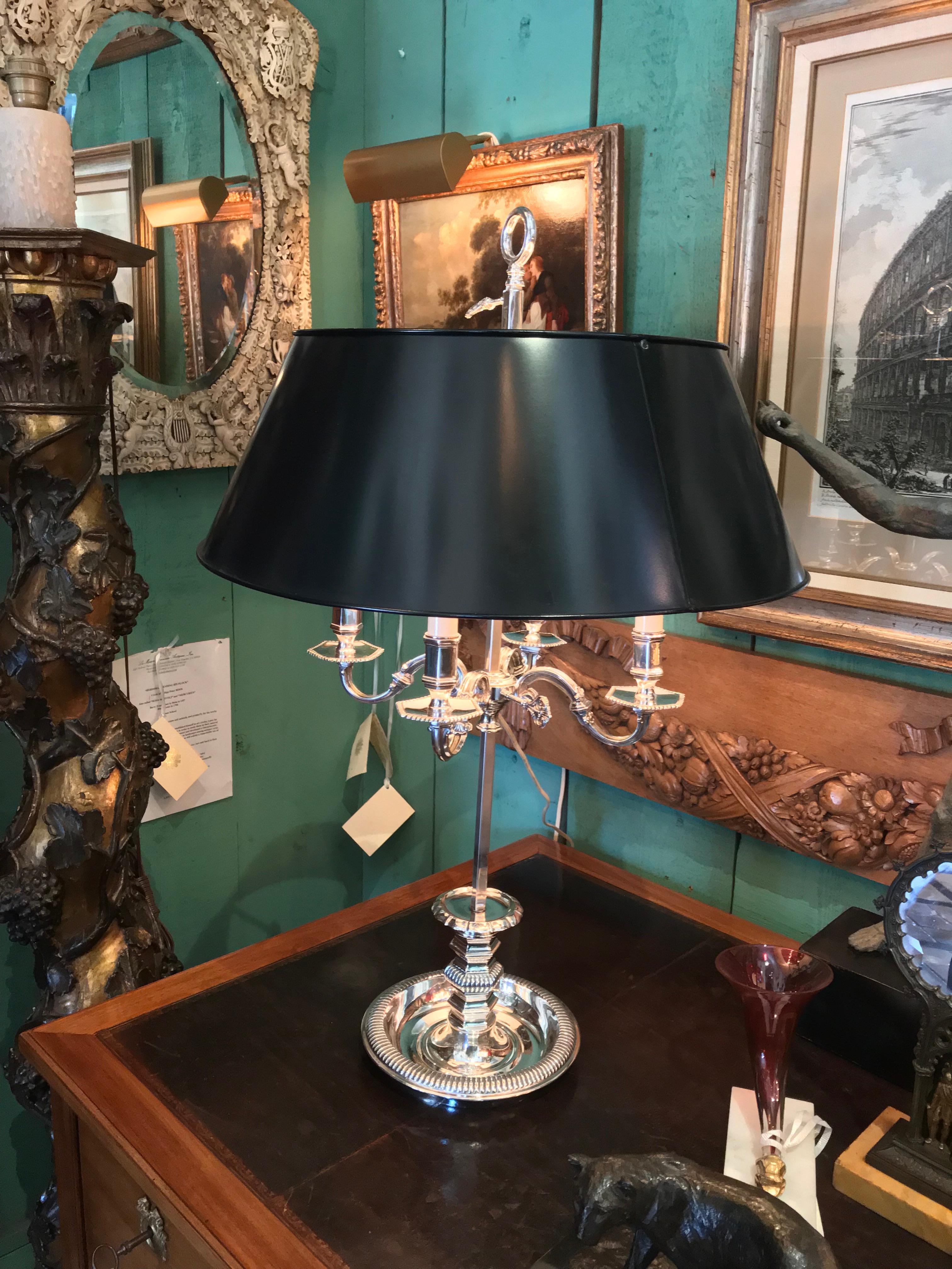 Louis XIV Style Bouillotte Table Lamp in Fine Silver on Bronze mood light LA CA For Sale 4