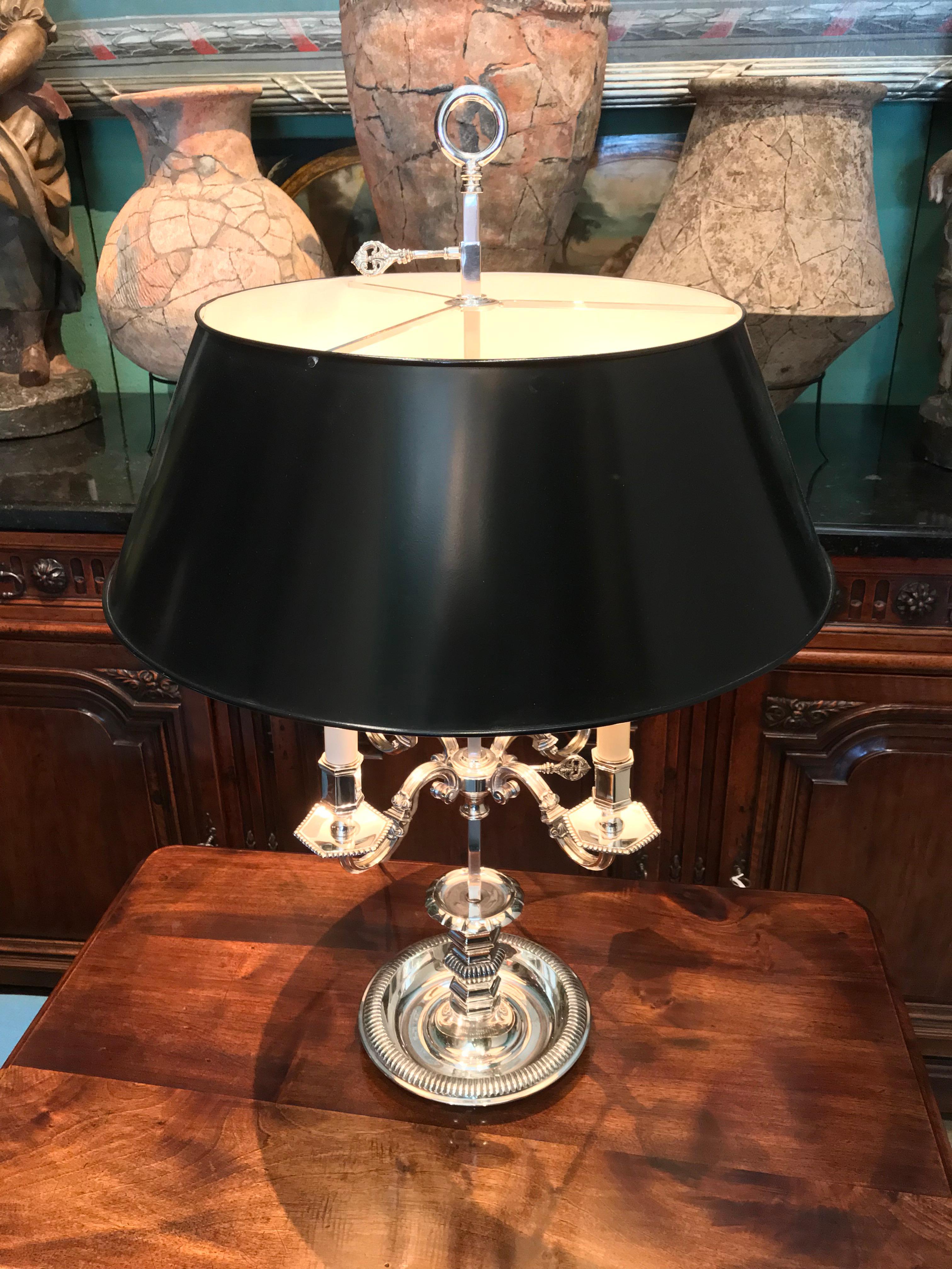 Louis XIV Style Bouillotte Table Lamp in Fine Silver on Bronze mood light LA CA For Sale 8