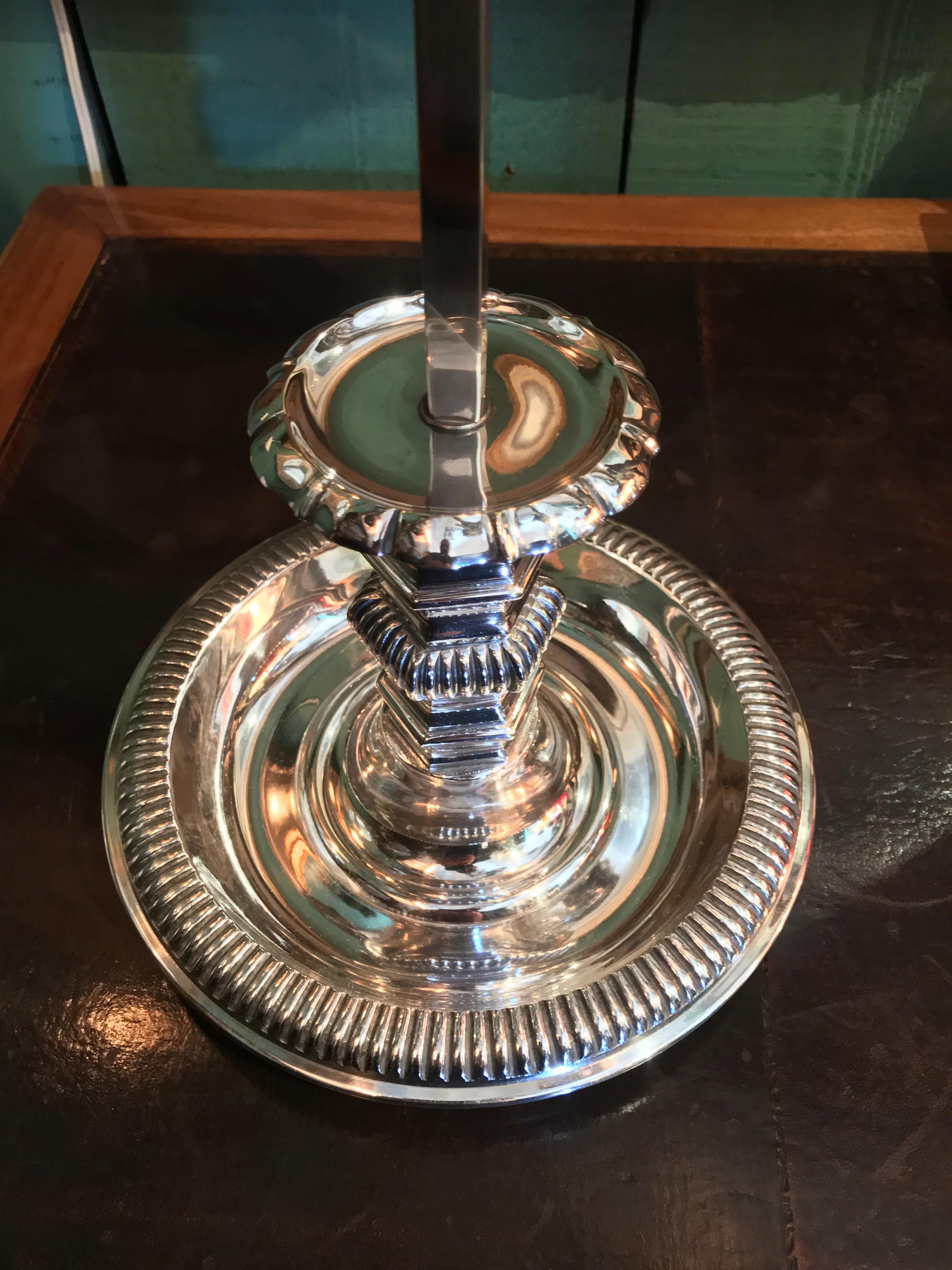 Louis XIV Style Bouillotte Table Lamp in Fine Silver on Bronze mood light LA CA For Sale 1